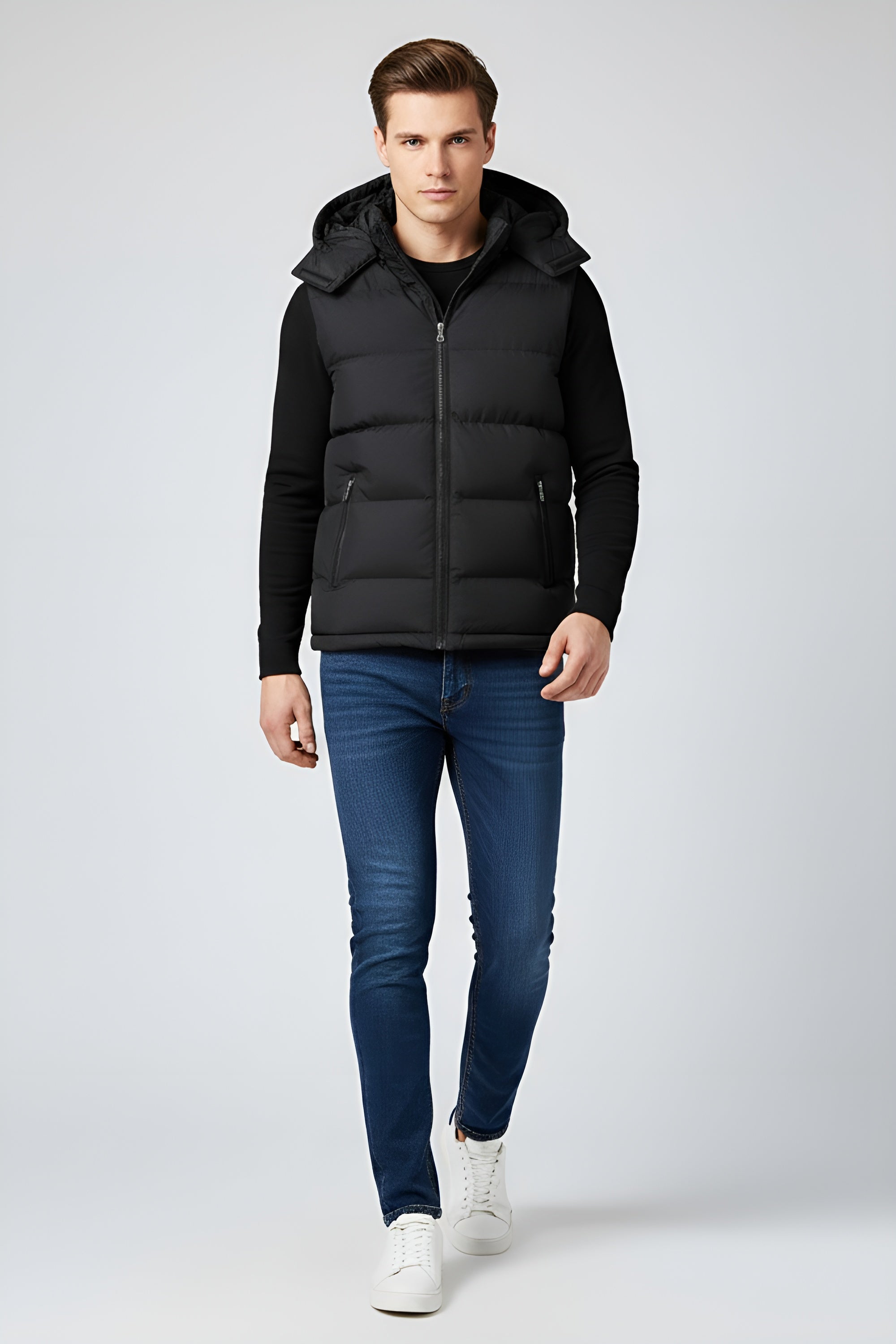 Hooded Puffer Gilet for Men - Black