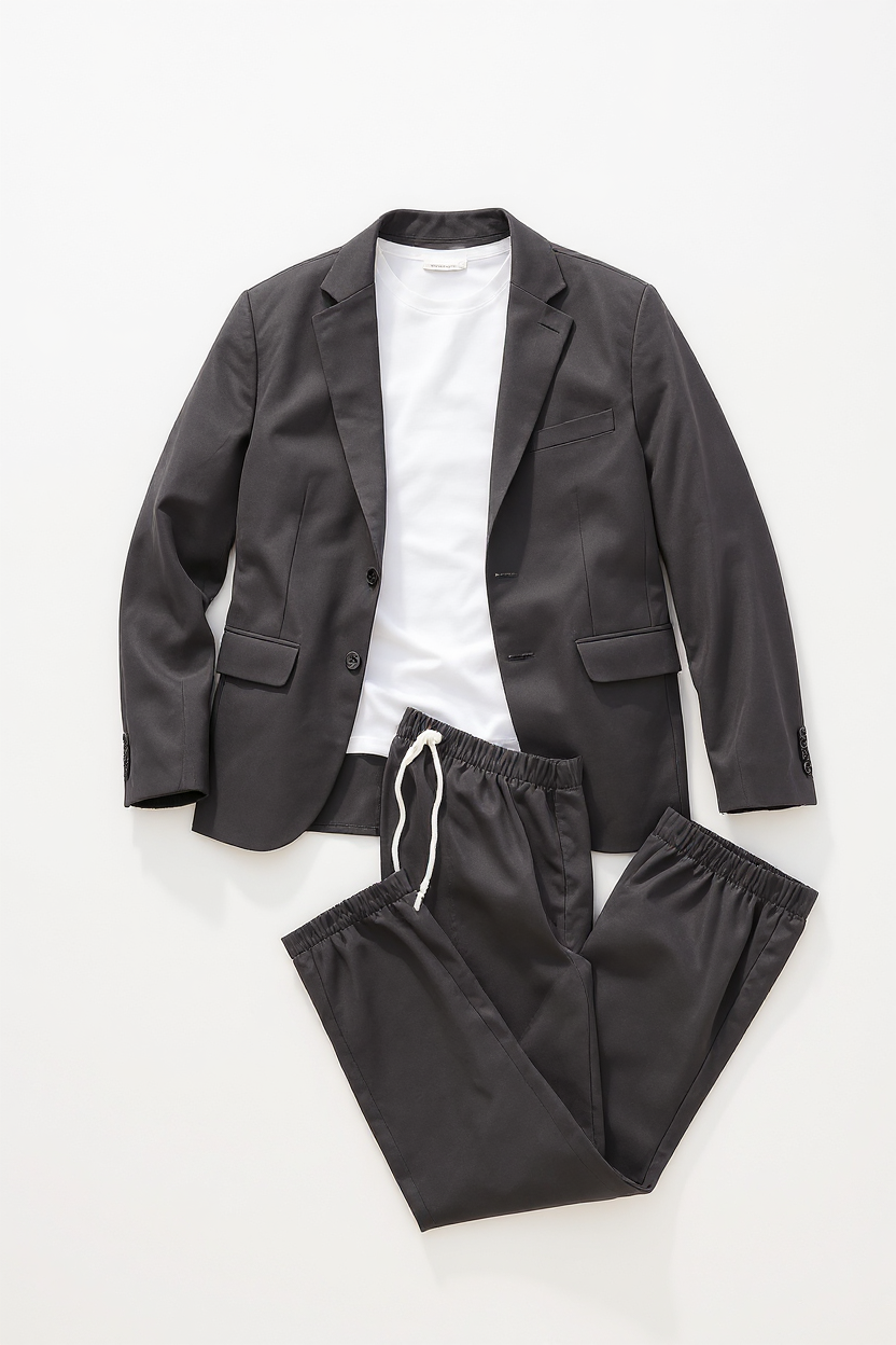 Linen Blend Blazer and Trousers Set for Men - Black