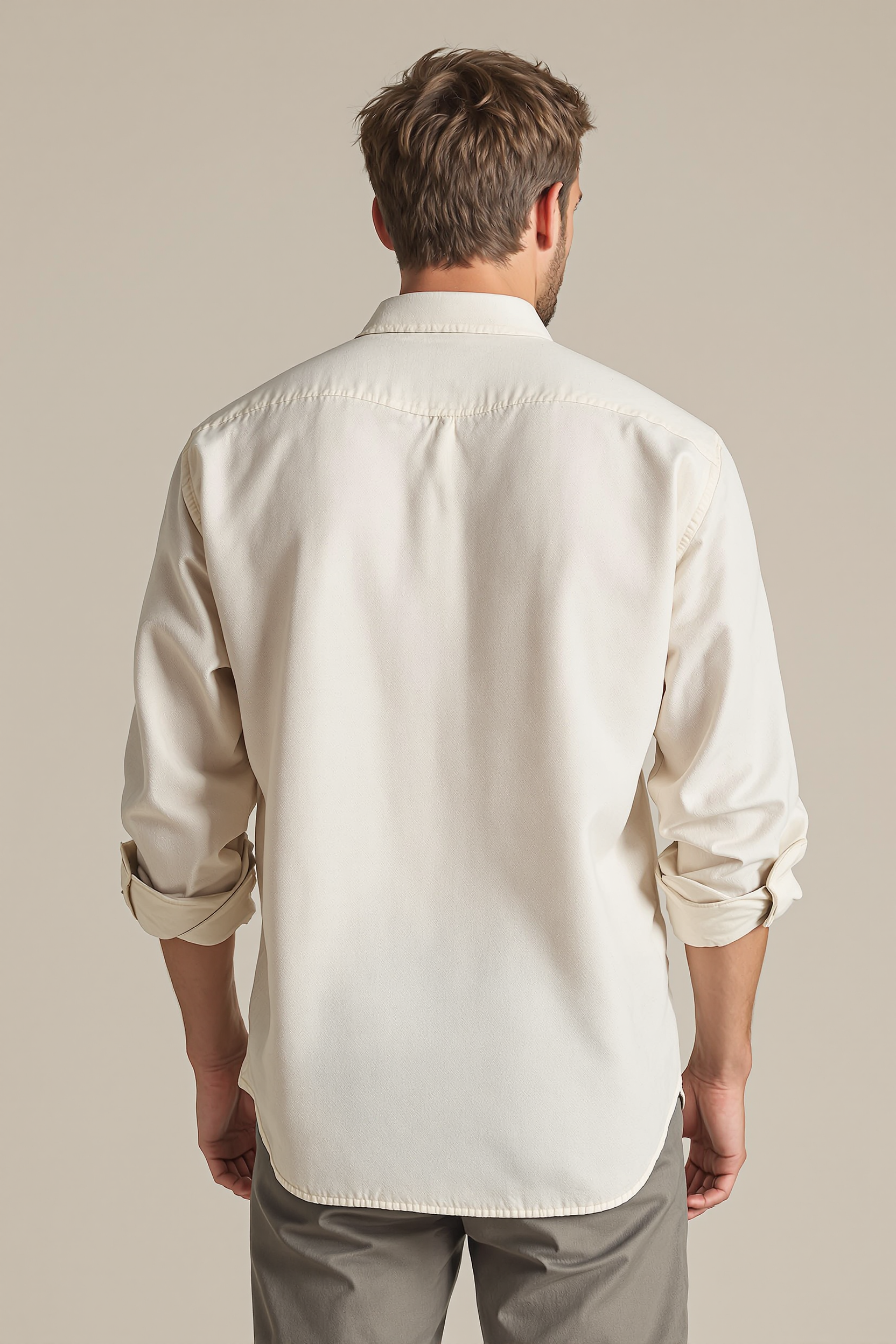 Linen Button-Front Overshirt for Men - Beige