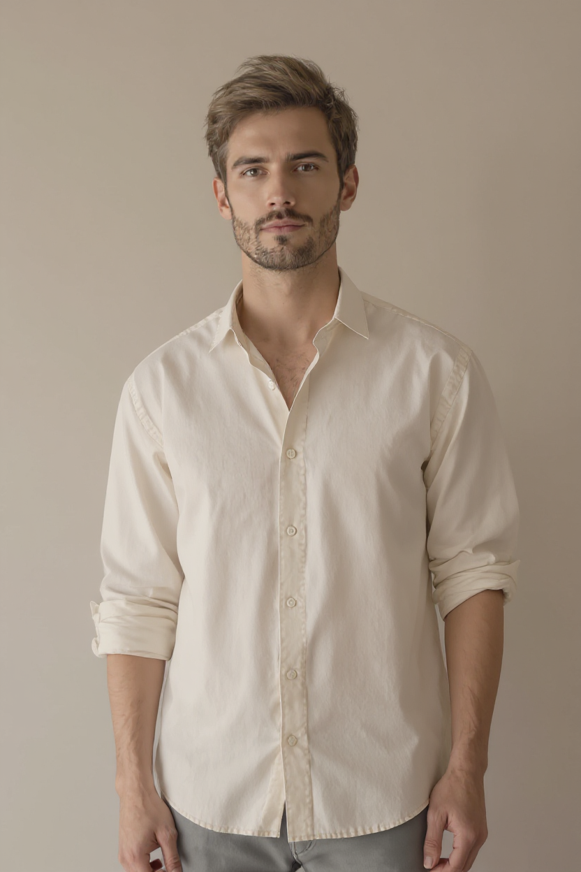 Linen Button-Front Overshirt for Men - Beige