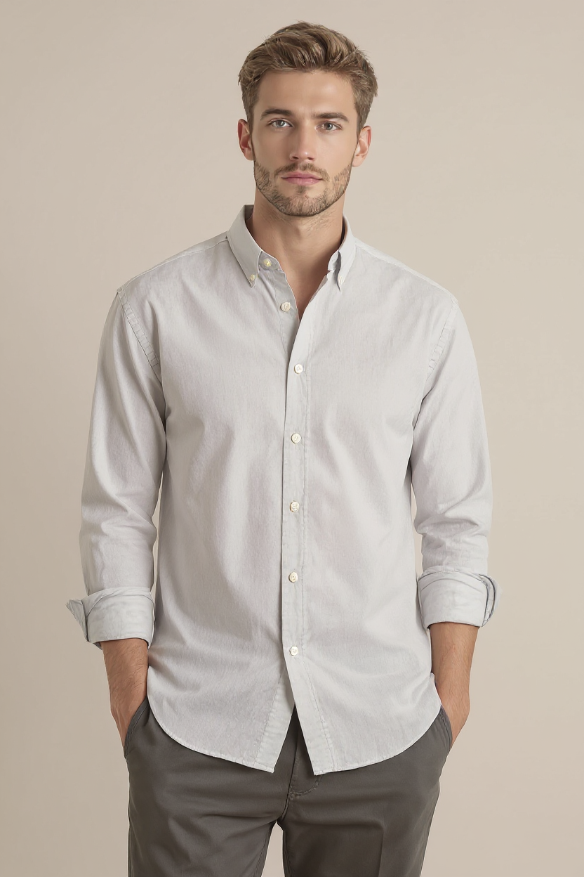 Linen Button-Front Overshirt for Men - Grey