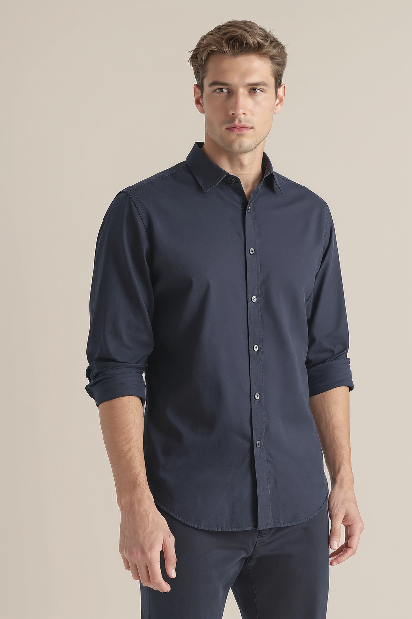Linen Button-Front Overshirt for Men - Navy