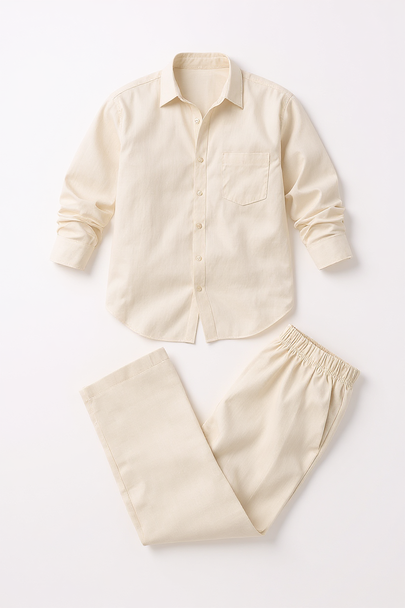 Linen Shirt and Trouser Set for Men - Beige