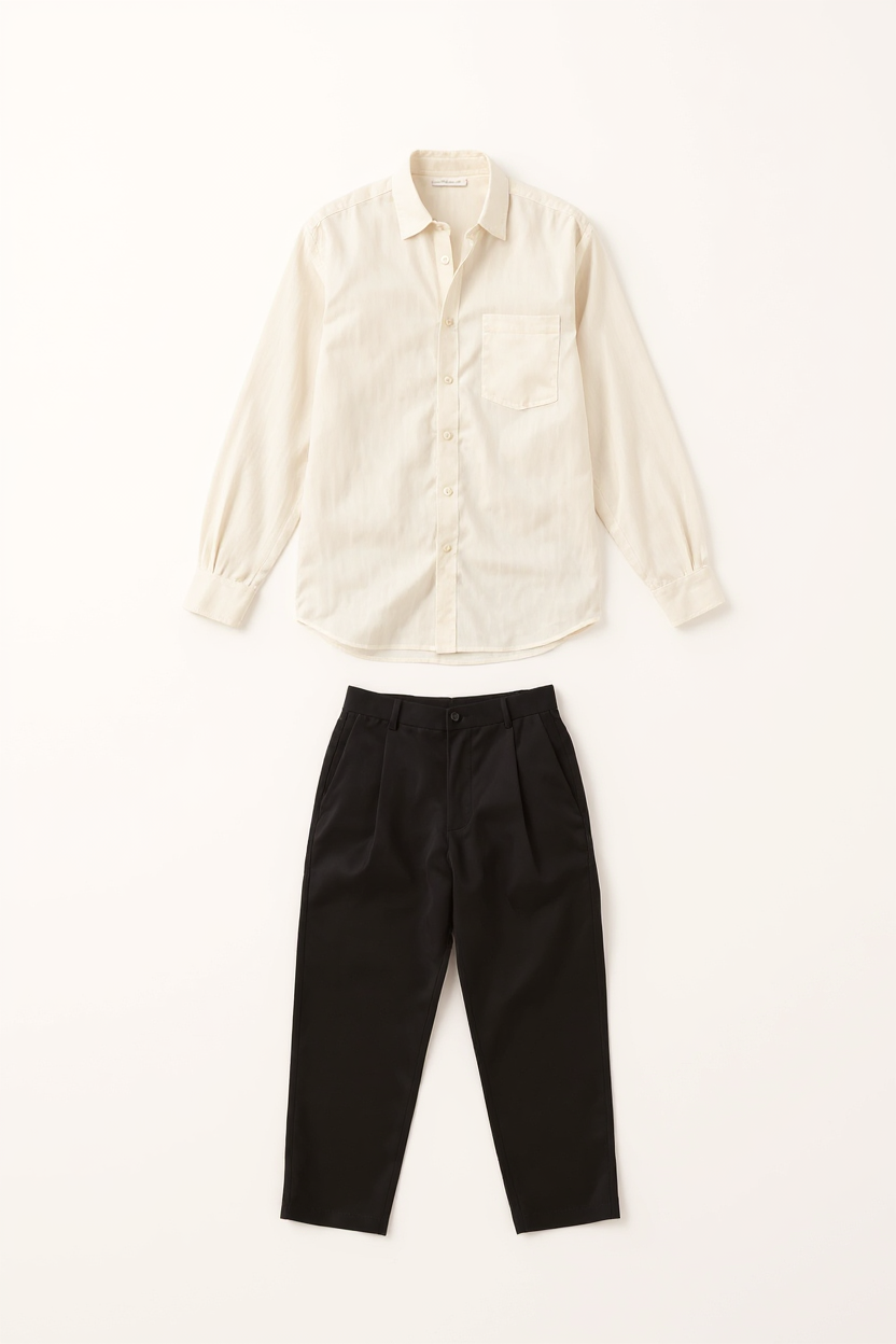 Linen Shirt and Trouser Set for Men - Beige-Black