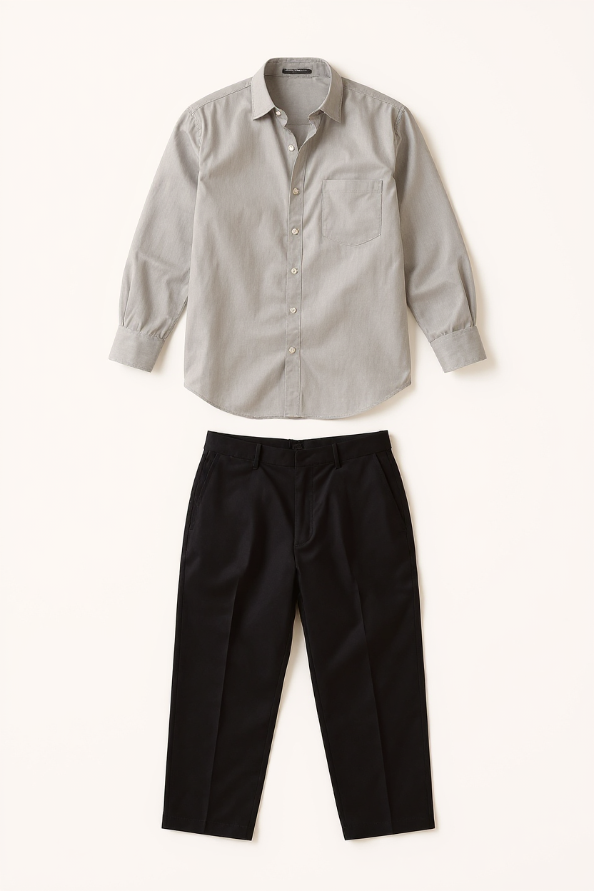 Linen Shirt and Trouser Set for Men - Grey-Black