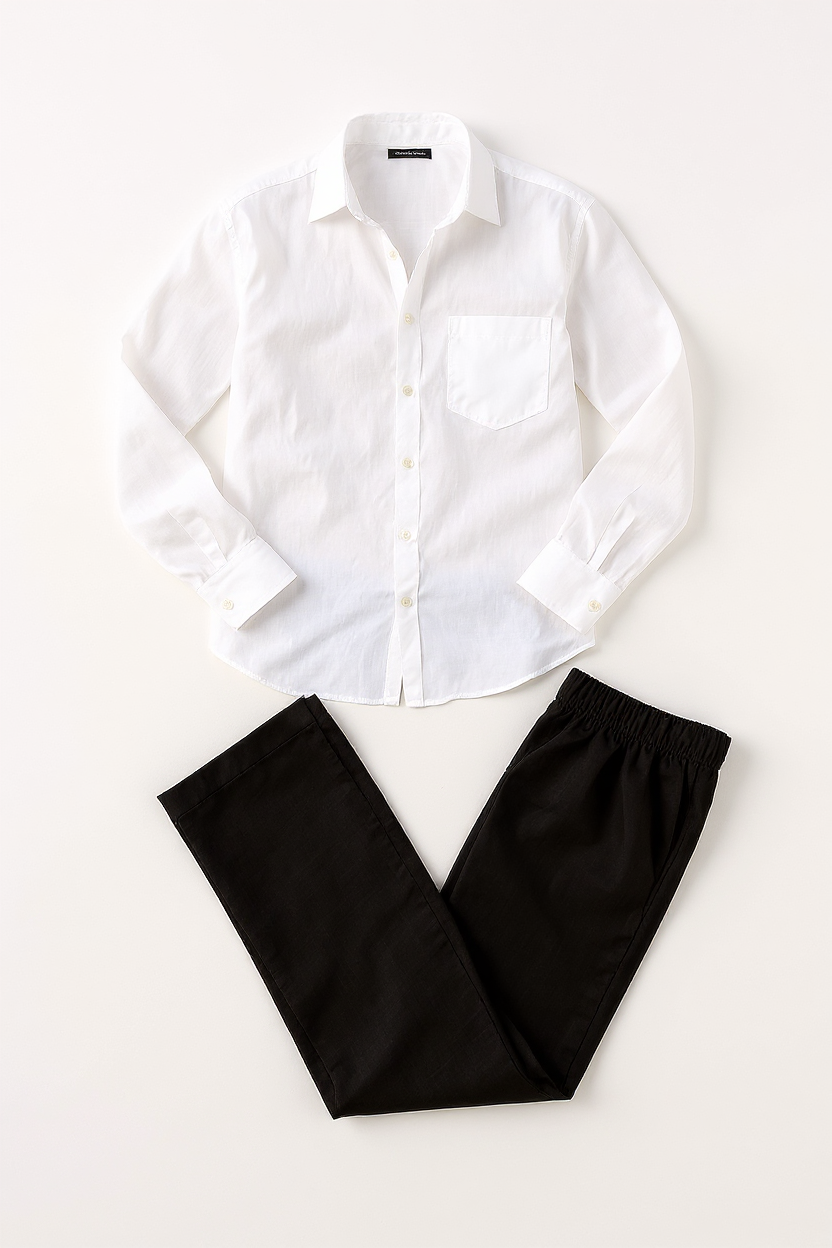 Linen Shirt and Trouser Set for Men - White-Black