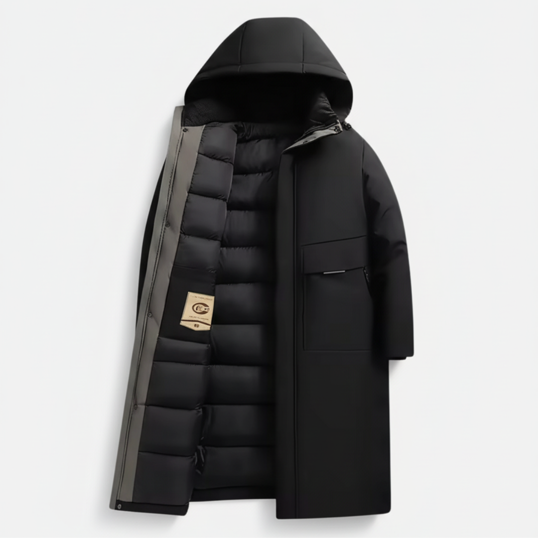 Long Hooded Puffer Parka for Men - Black