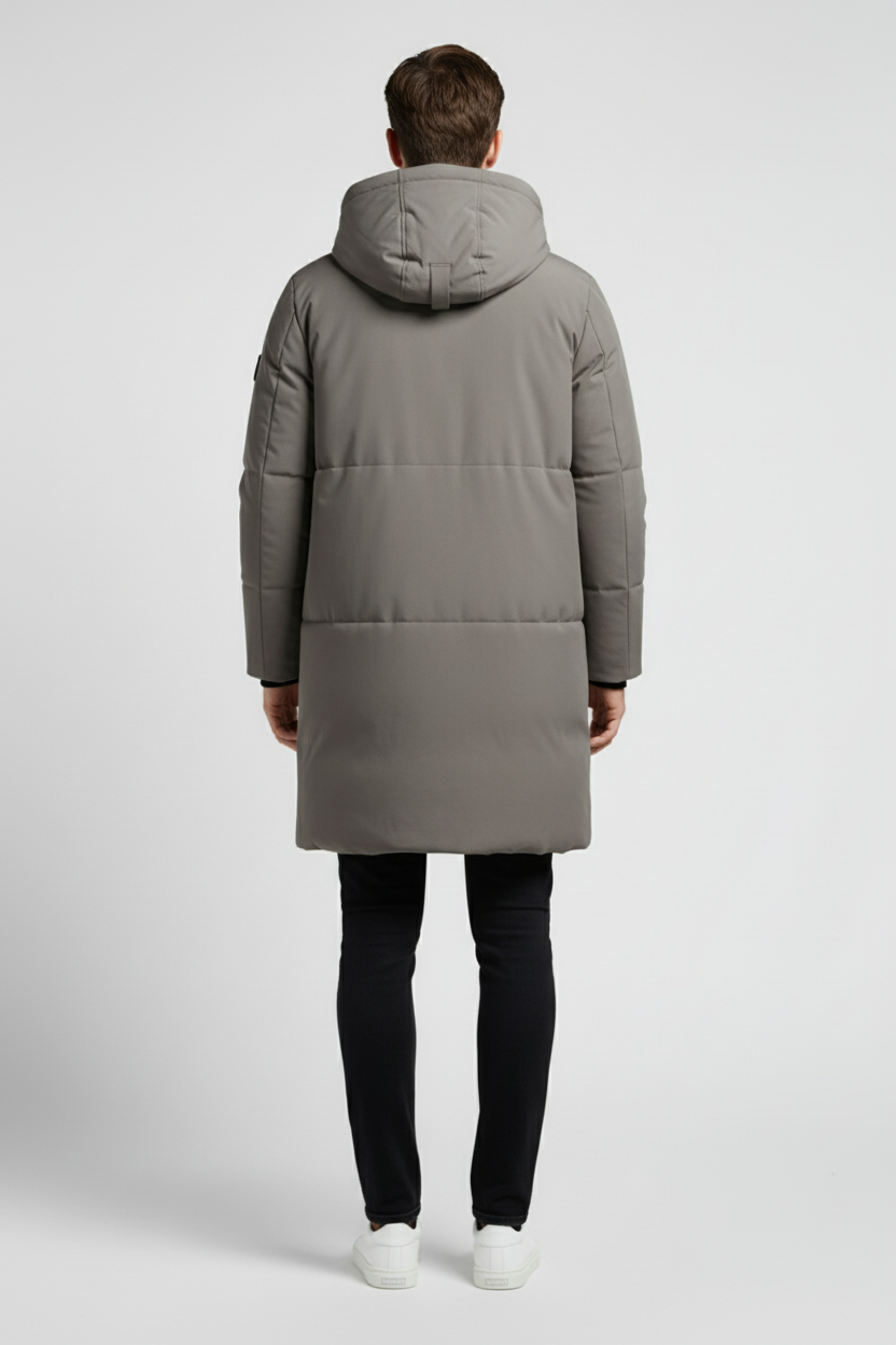 Long Hooded Puffer Parka for Men - Grey