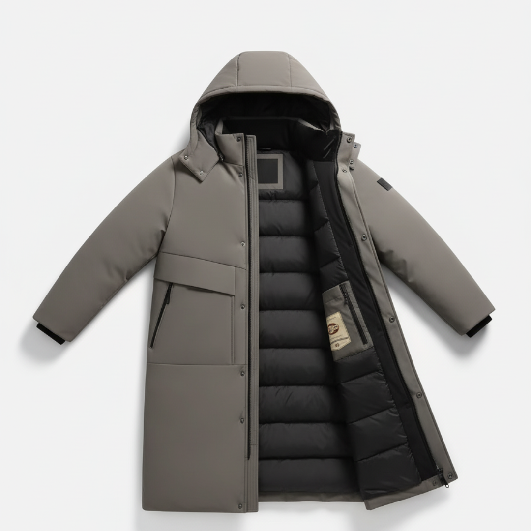 Long Hooded Puffer Parka for Men - Grey
