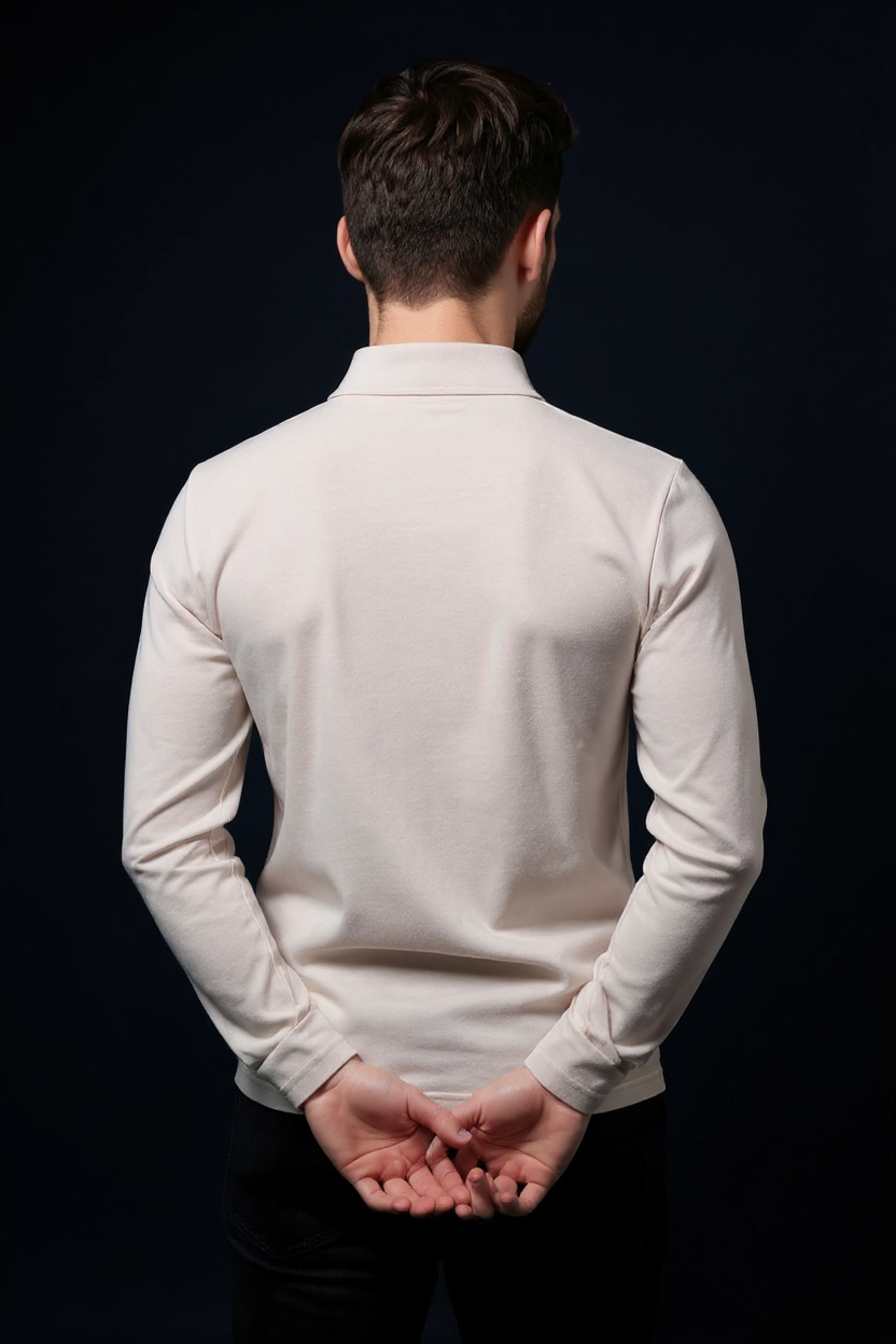 Long Sleeve Polo Shirt for Men - Beige
