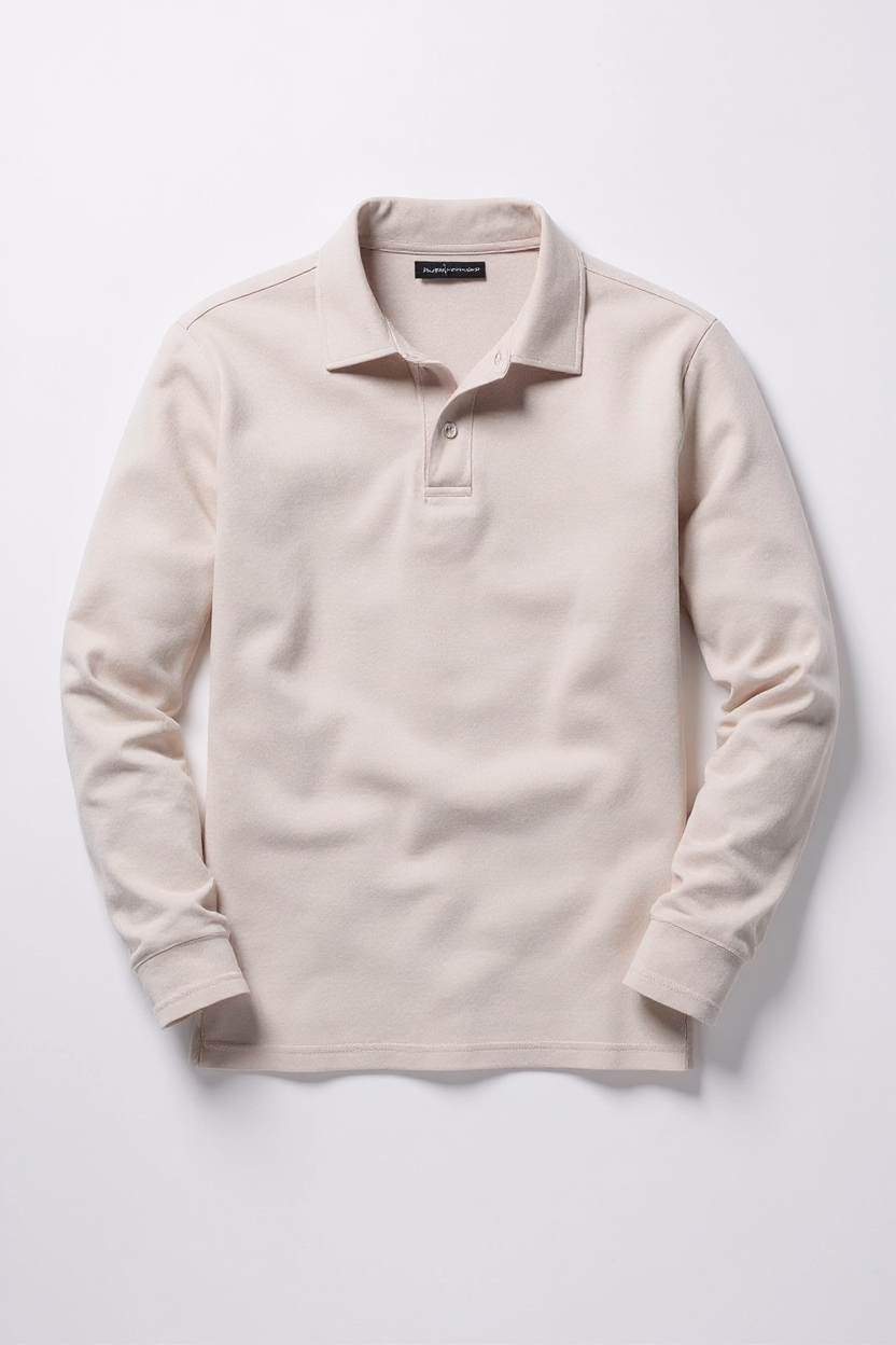 Long Sleeve Polo Shirt for Men - Beige