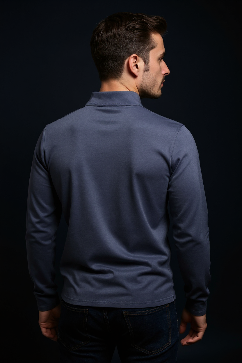 Long Sleeve Polo Shirt for Men - Blue