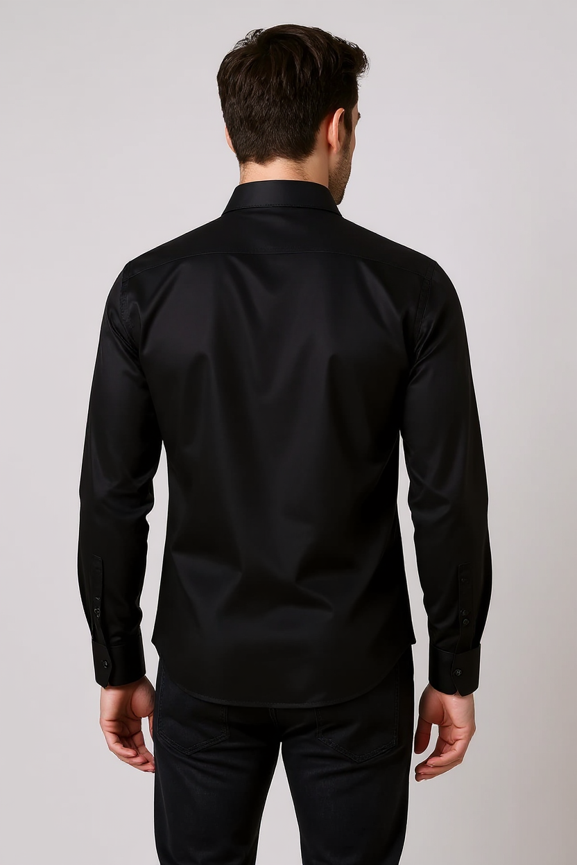 Long Sleeve Stretch Shirt for Men - Black