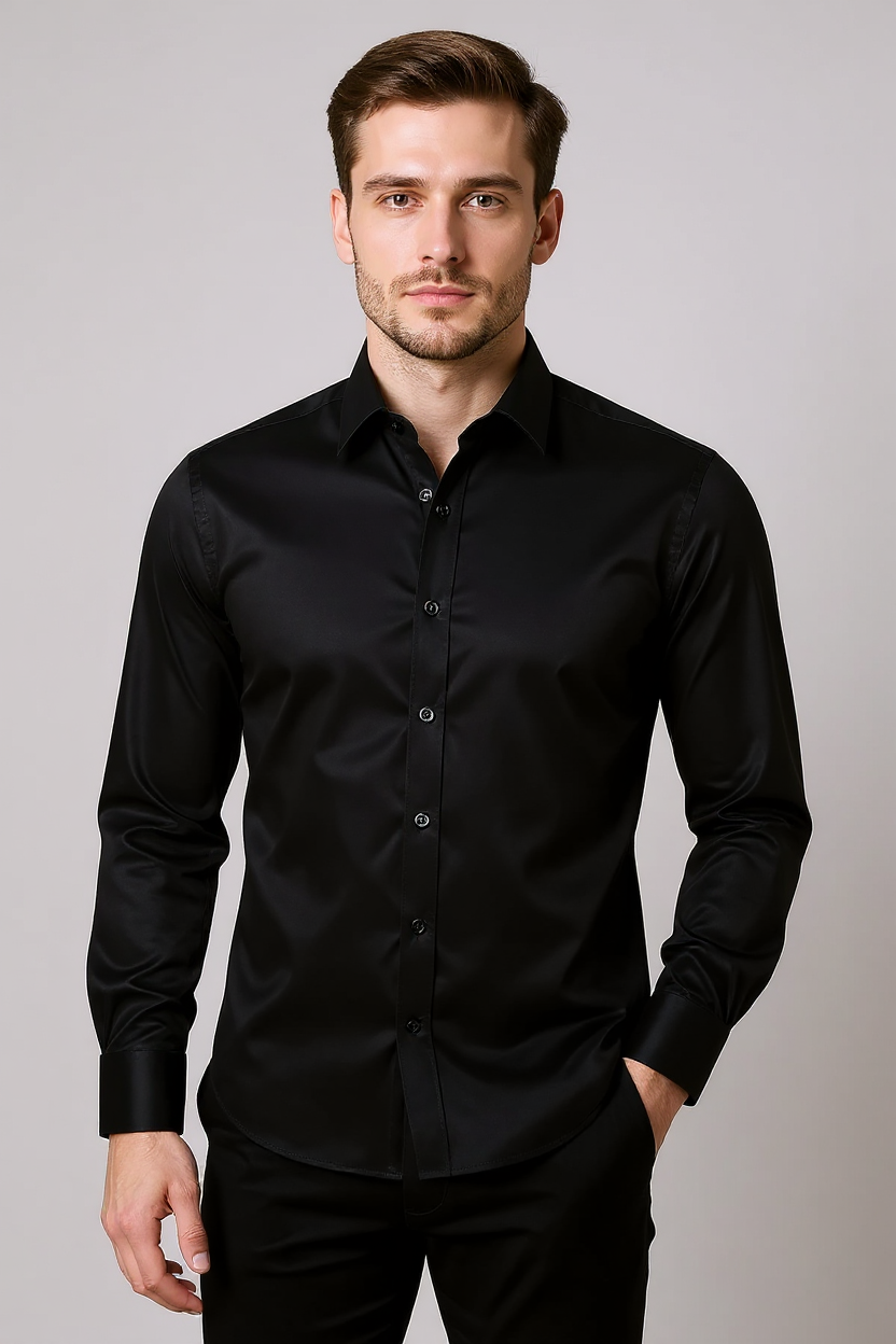 Long Sleeve Stretch Shirt for Men - Black