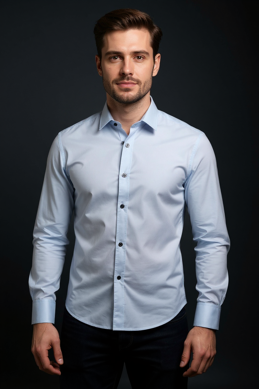 Long Sleeve Stretch Shirt for Men - Light Blue