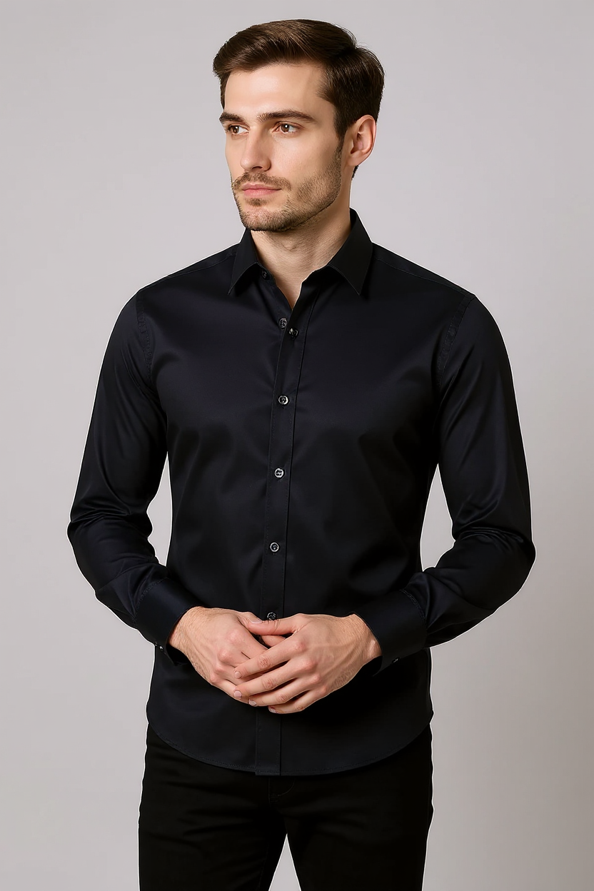 Long Sleeve Stretch Shirt for Men - Navy