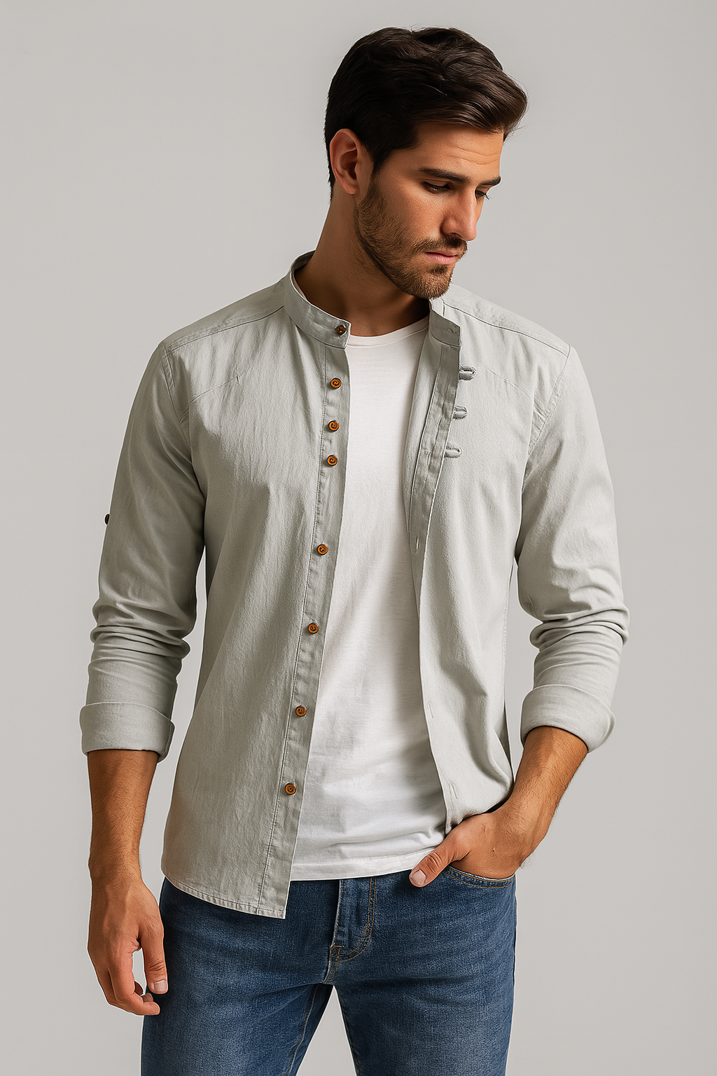 Minimalist Short Sleeve Shirt for Men - Grey