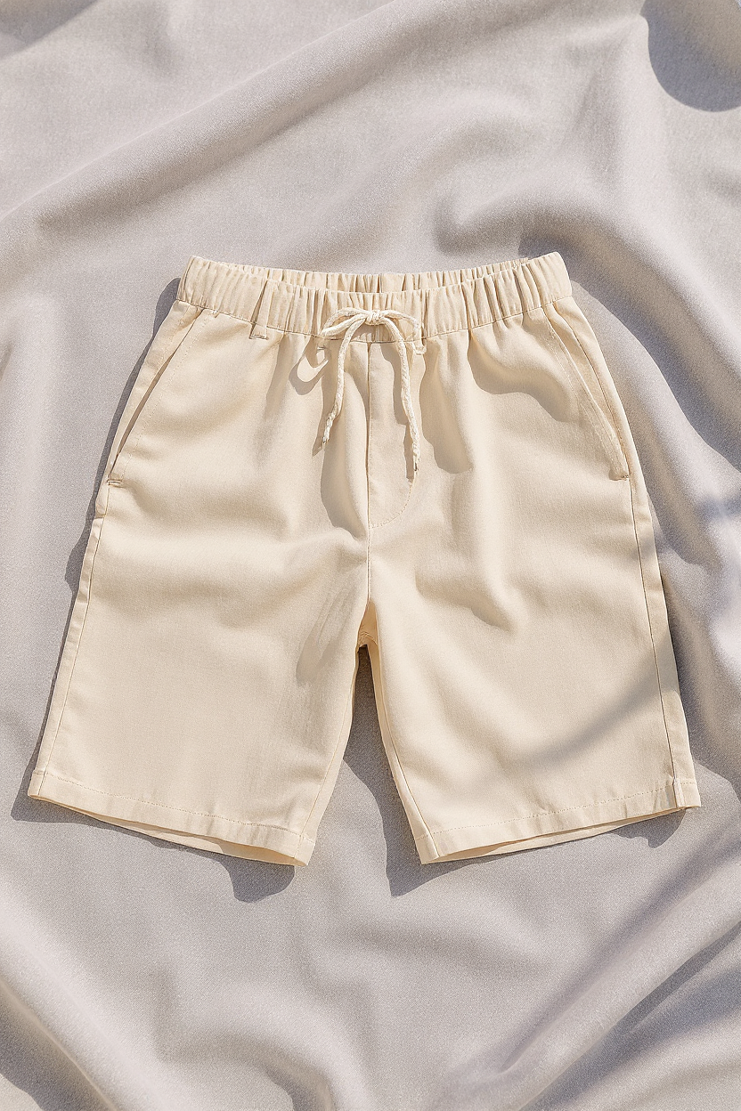 Pleated Linen Shorts with Drawstring Waist for Men - Beige