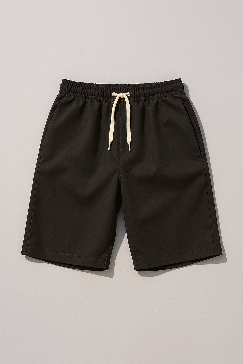 Pleated Linen Shorts with Drawstring Waist for Men - Black