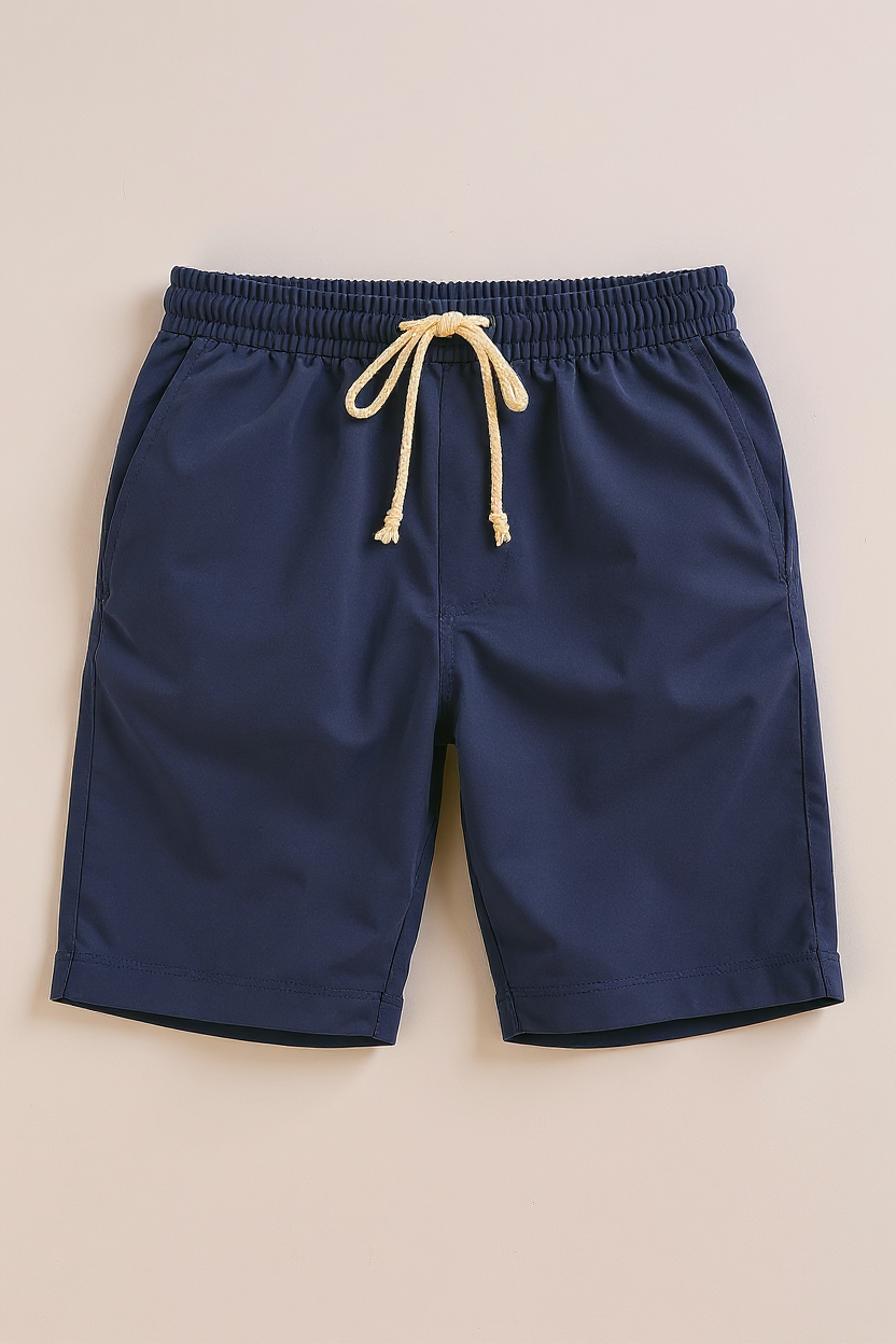 Pleated Linen Shorts with Drawstring Waist for Men - Blue