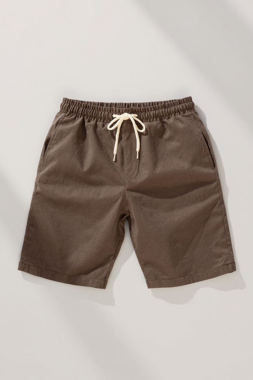 Pleated Linen Shorts with Drawstring Waist for Men - Brown