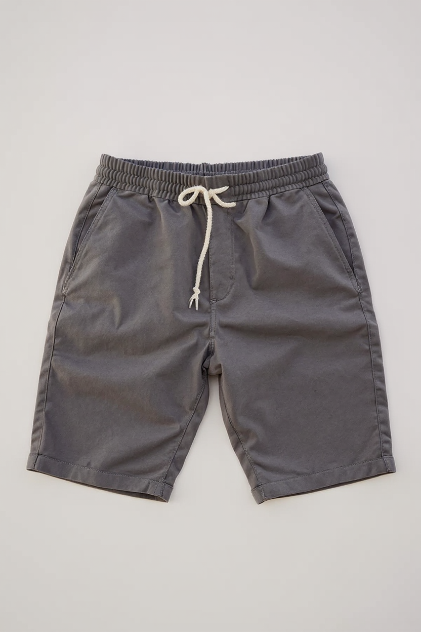 Pleated Linen Shorts with Drawstring Waist for Men - Grey