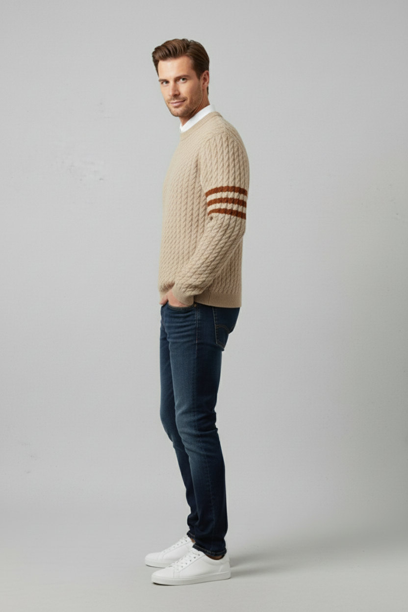 Refined Men’s Cable Knit Jumper - Camel