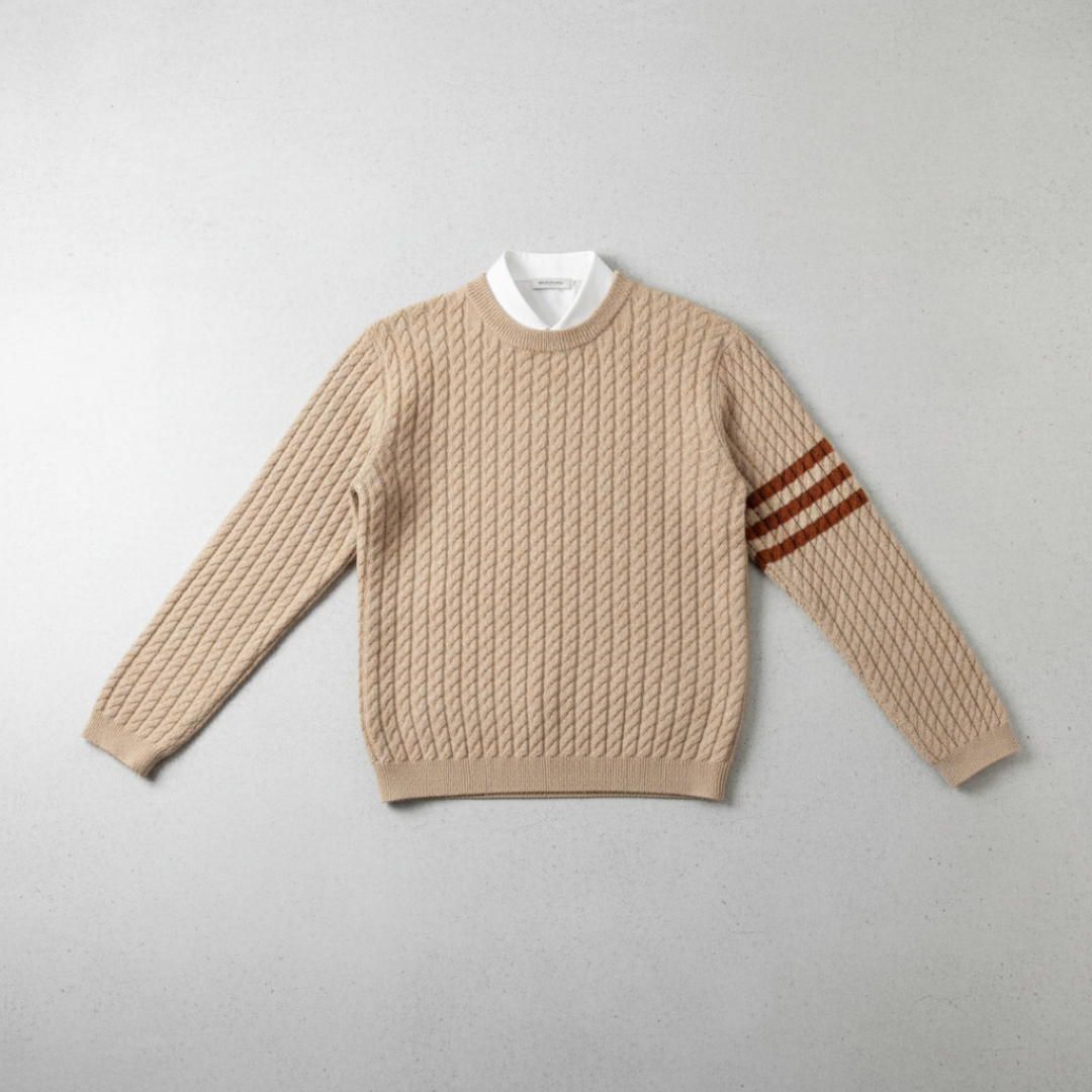 Refined Men’s Cable Knit Jumper - Camel