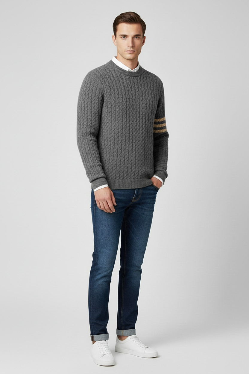 Refined Men’s Cable Knit Jumper - Grey