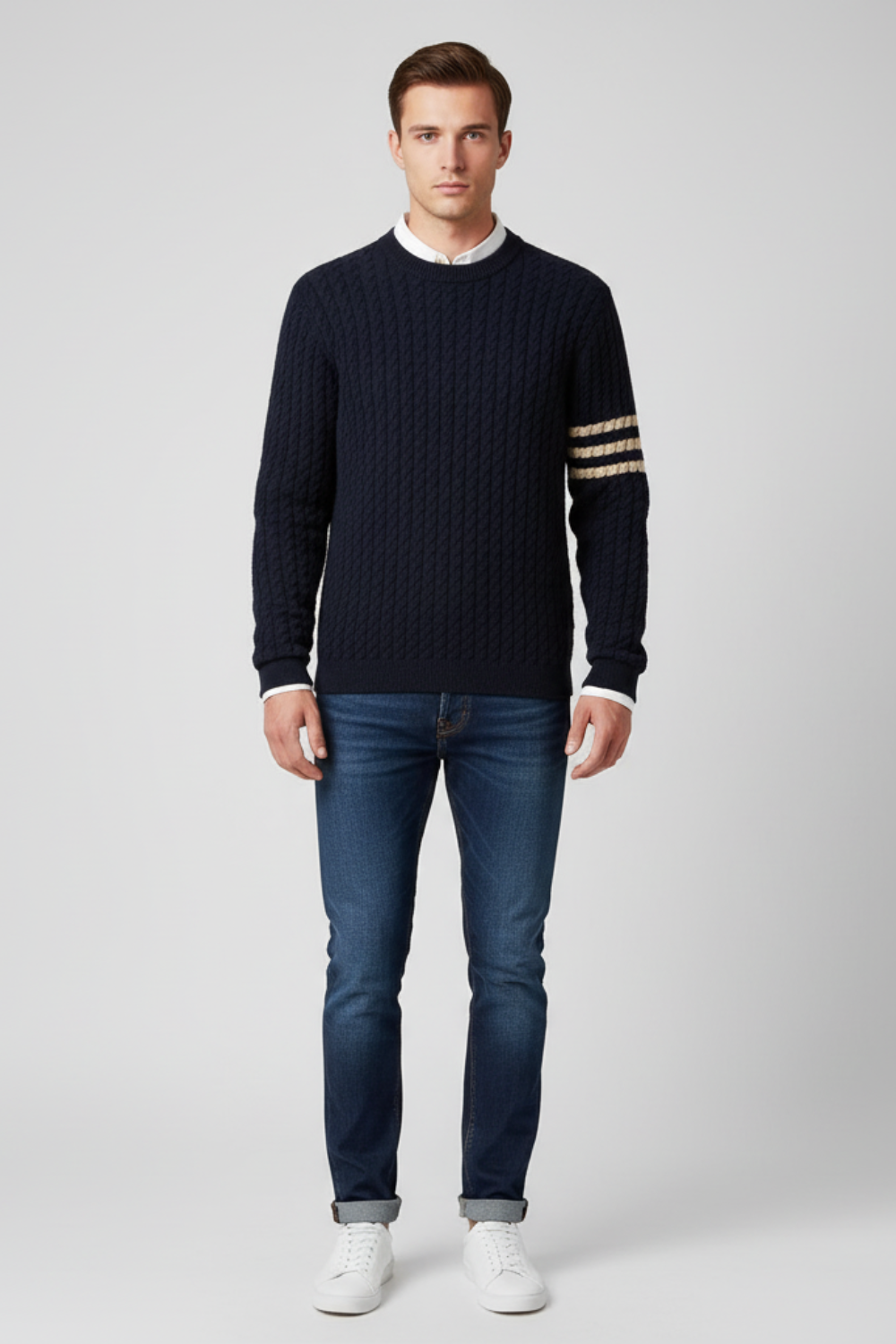 Refined Men’s Cable Knit Jumper - Navy