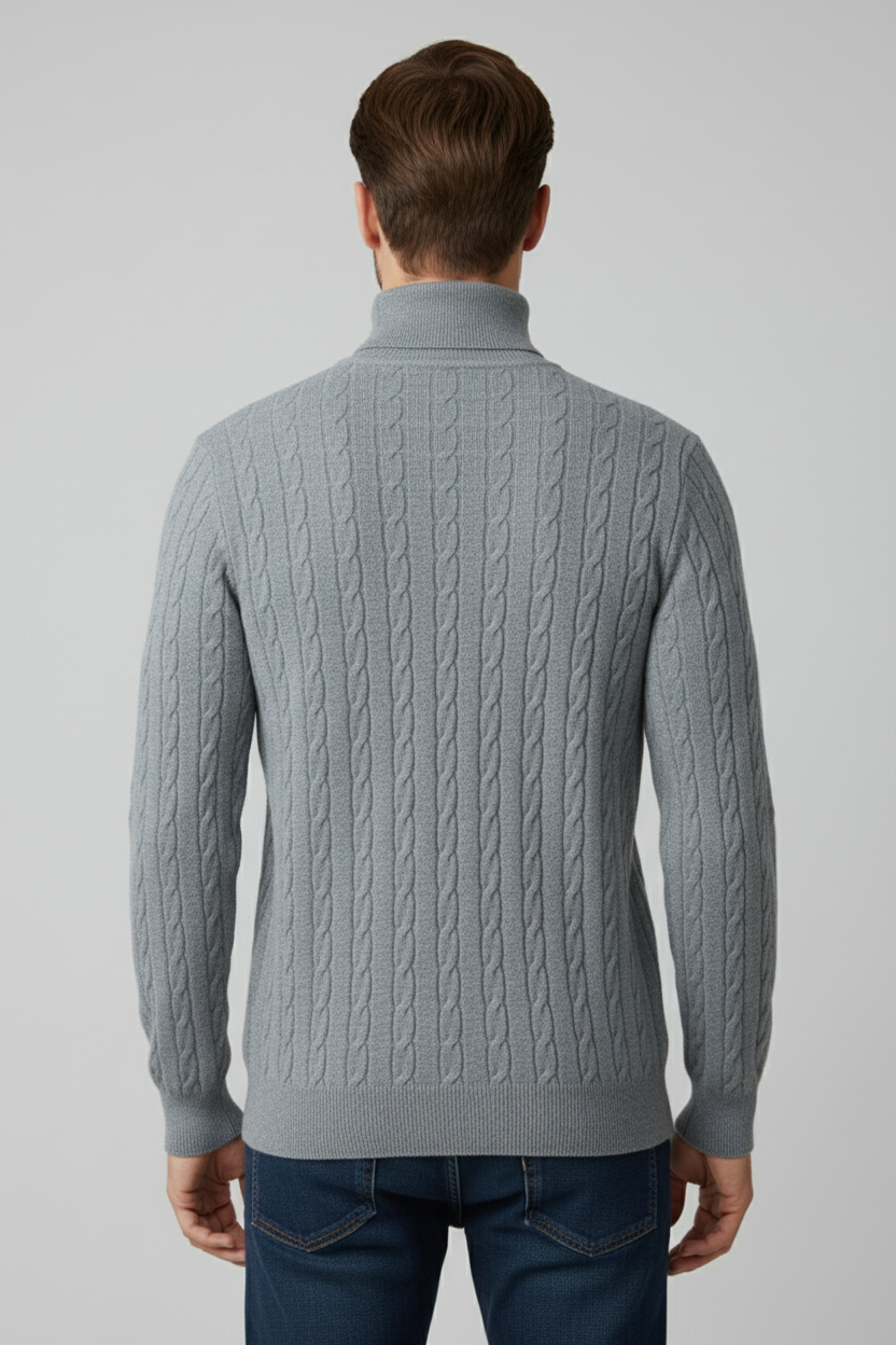 Refined Men’s Cable Knit Turtleneck Jumper - Grey
