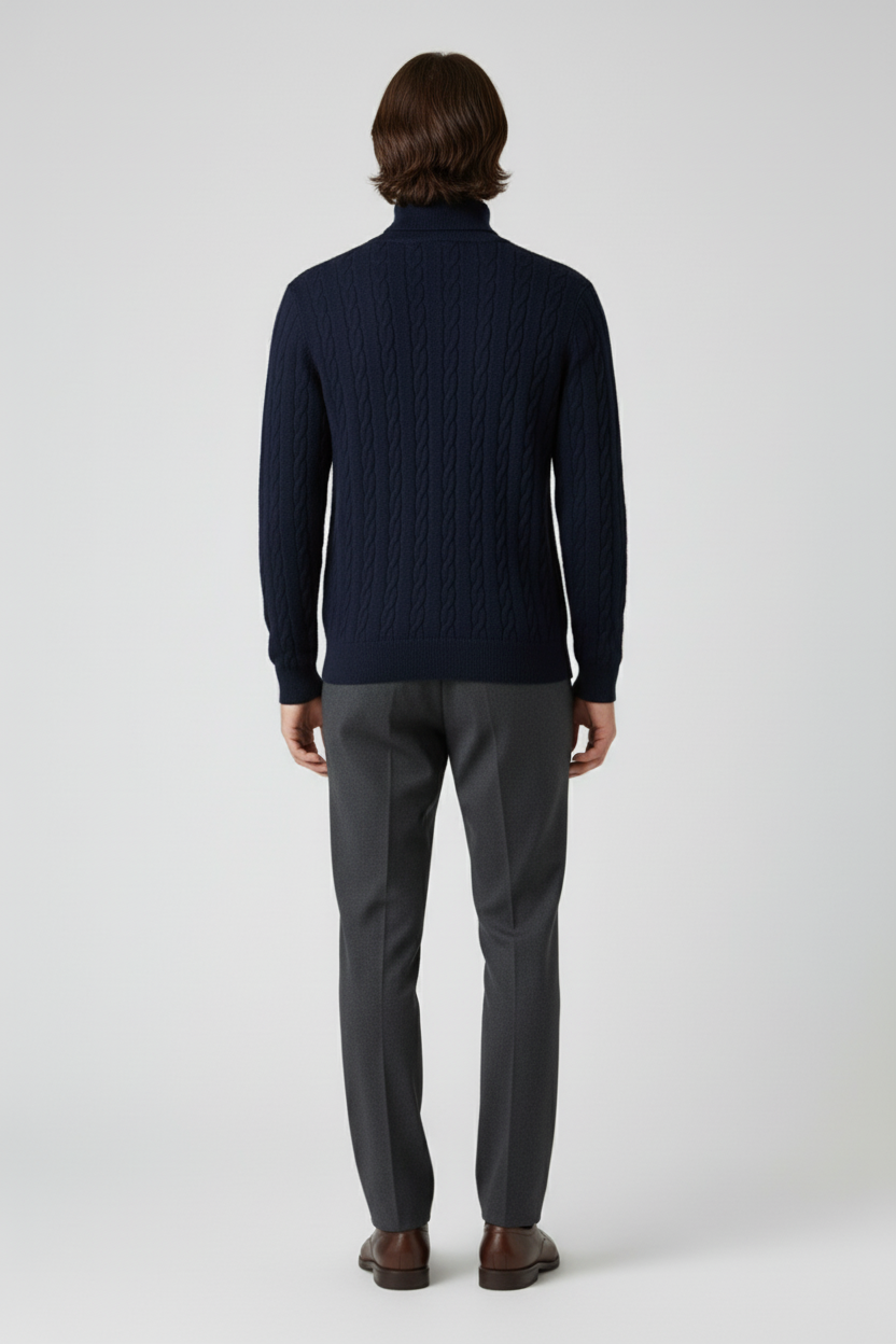 Refined Men’s Cable Knit Turtleneck Jumper - Navy