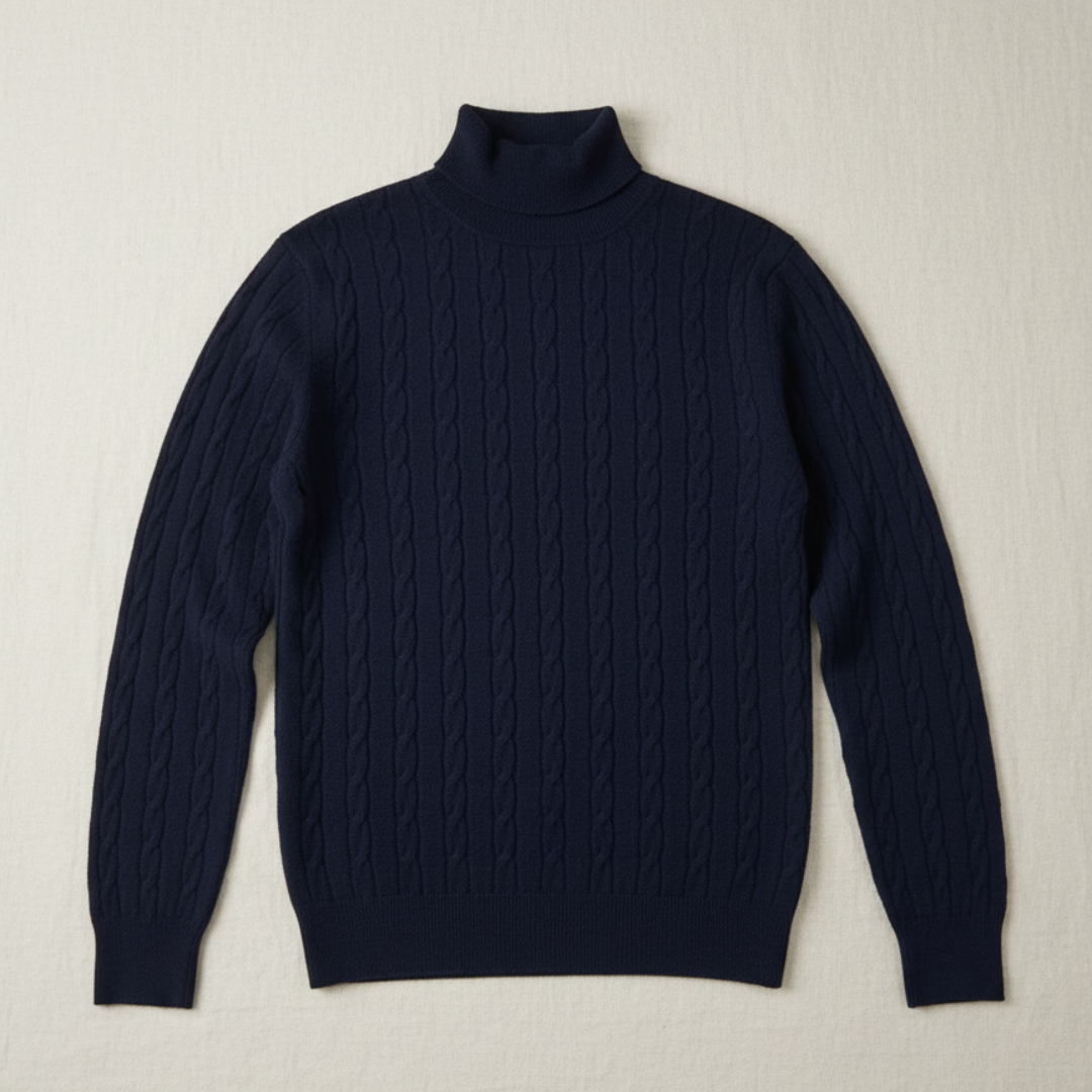 Refined Men’s Cable Knit Turtleneck Jumper - Navy