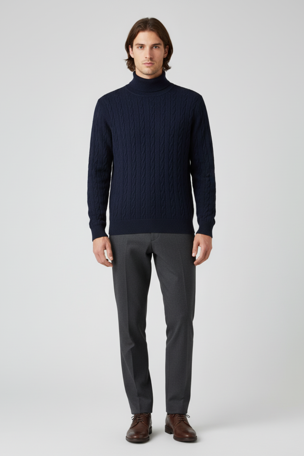 Refined Men’s Cable Knit Turtleneck Jumper - Navy