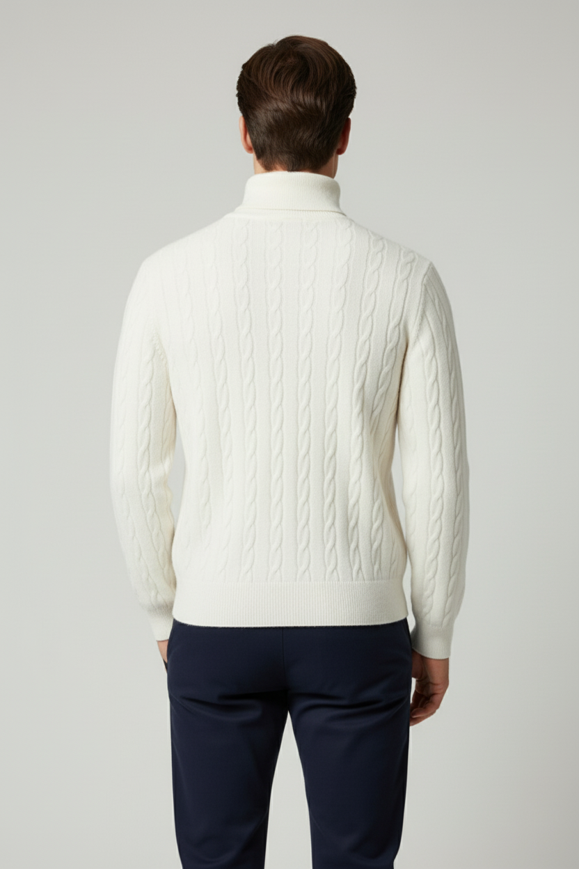 Refined Men’s Cable Knit Turtleneck Jumper - White