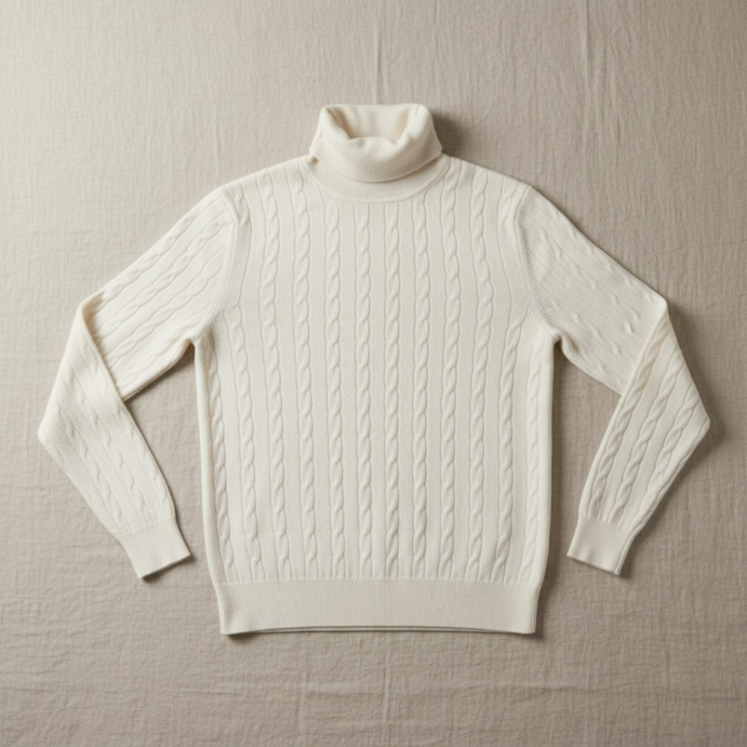 Refined Men’s Cable Knit Turtleneck Jumper - White