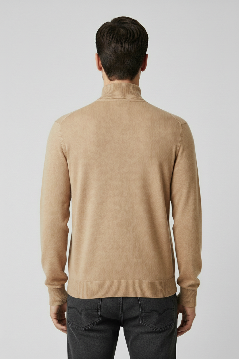 Refined Men’s Half Zip Up Jumper - Beige