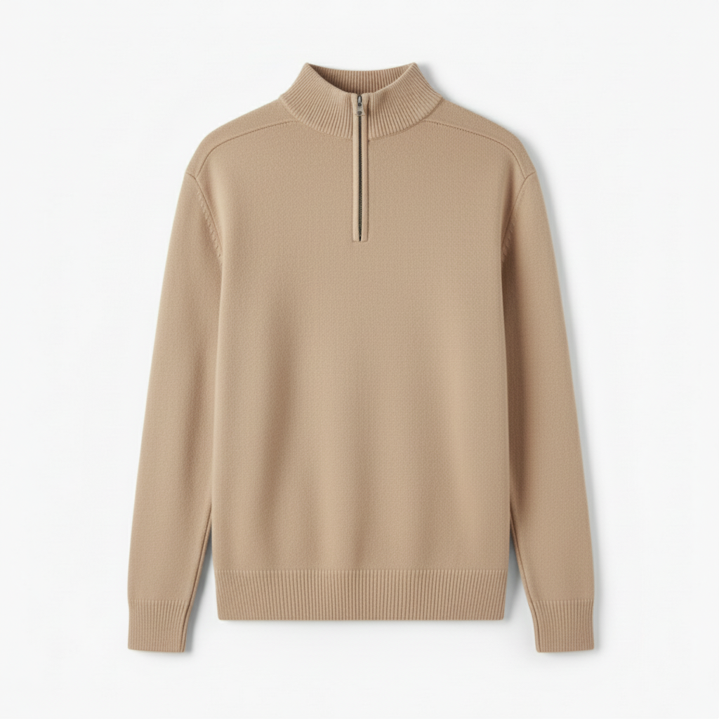 Refined Men’s Half Zip Up Jumper - Beige