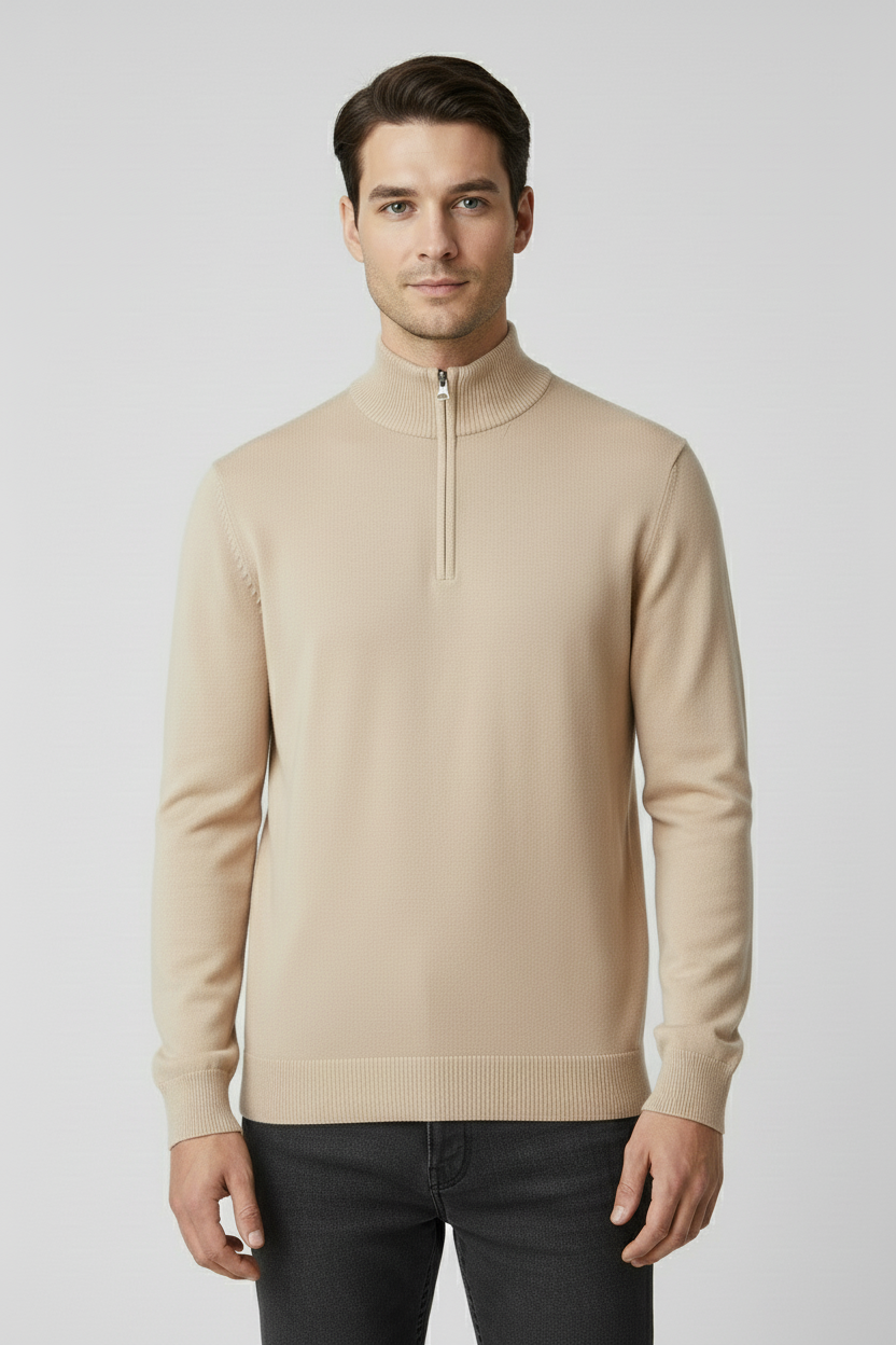 Refined Men’s Half Zip Up Jumper - Beige