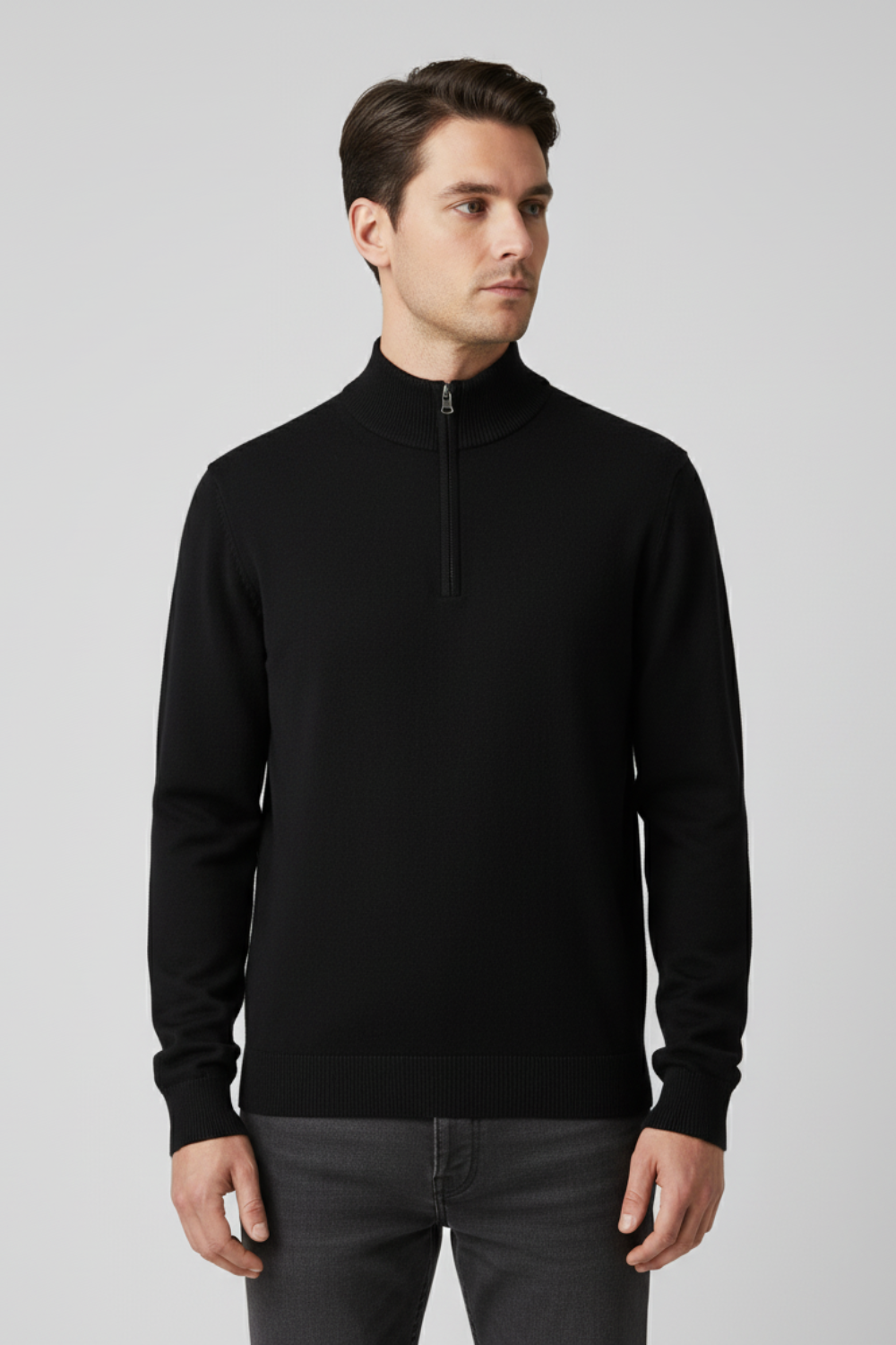 Refined Men’s Half Zip Up Jumper - Black