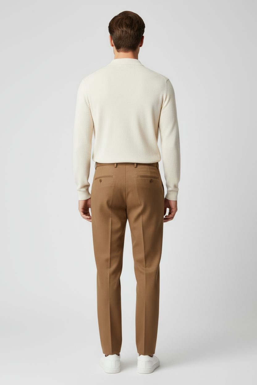Refined Men’s Pleated Trousers - Brown