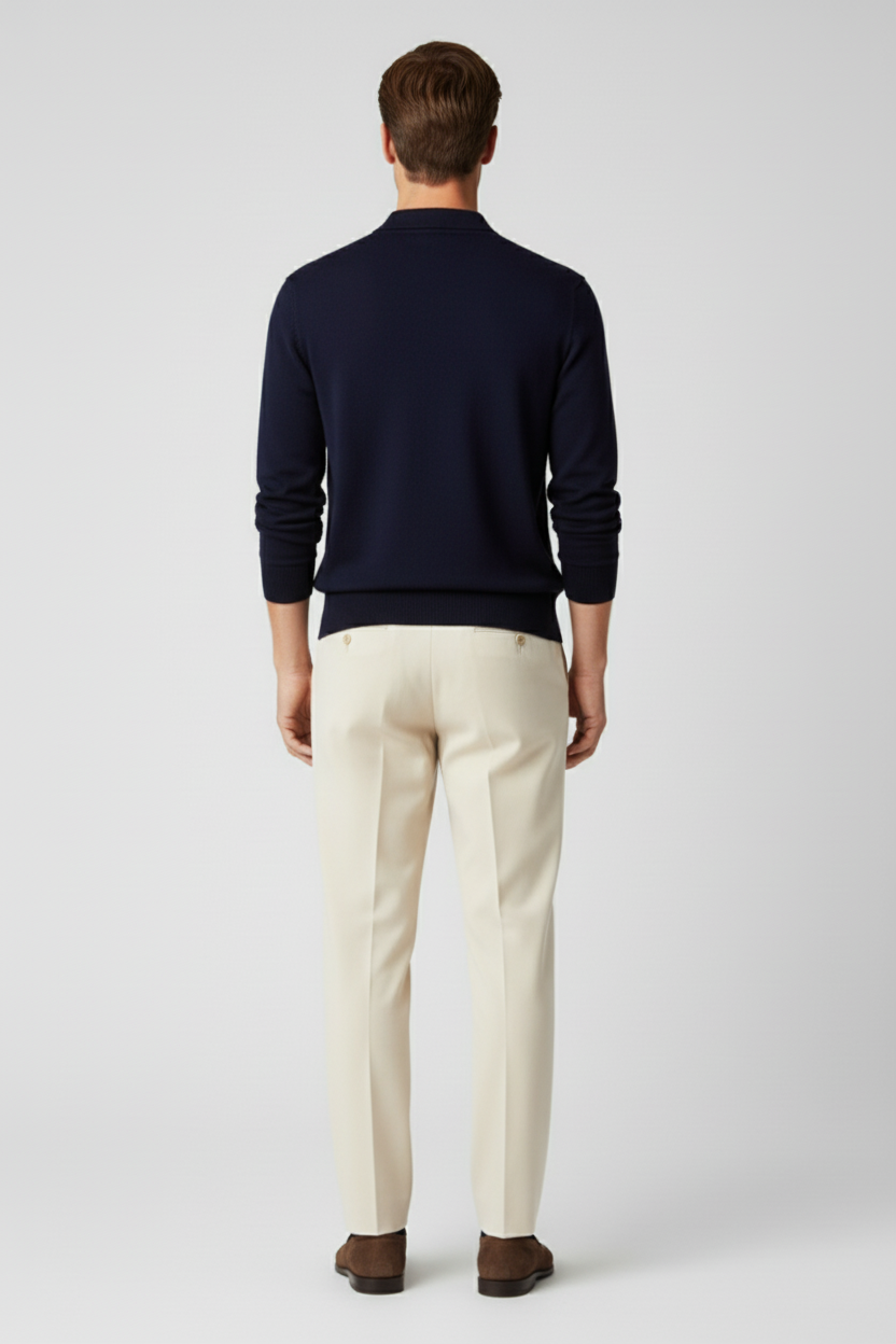 Refined Men’s Pleated Trousers - Cream