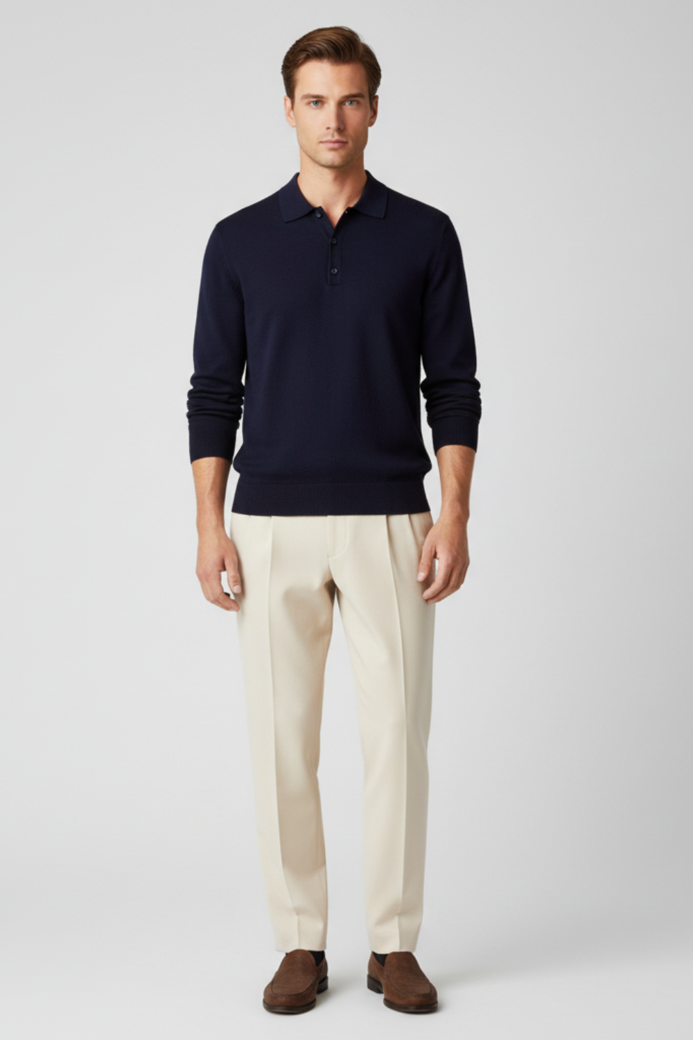 Refined Men’s Pleated Trousers - Cream