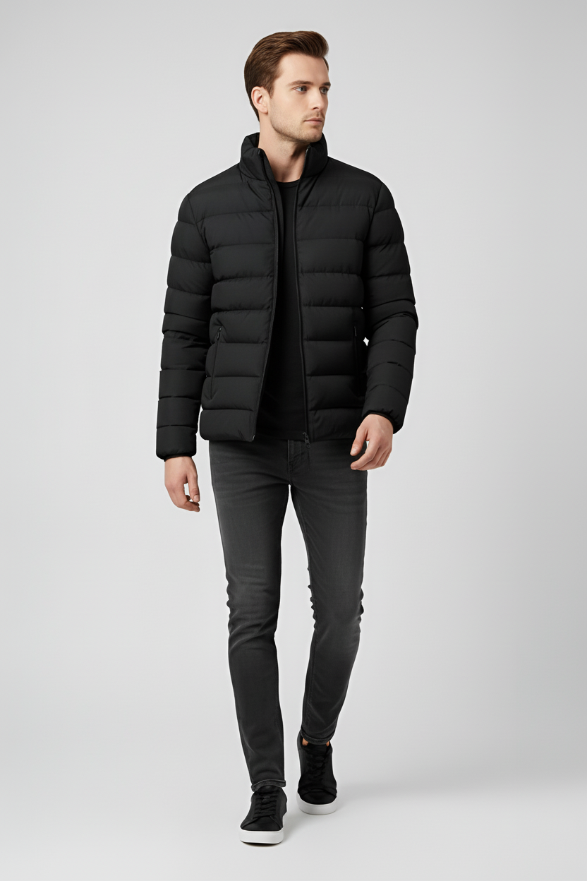 Refined Men’s Puffer Jacket - Black
