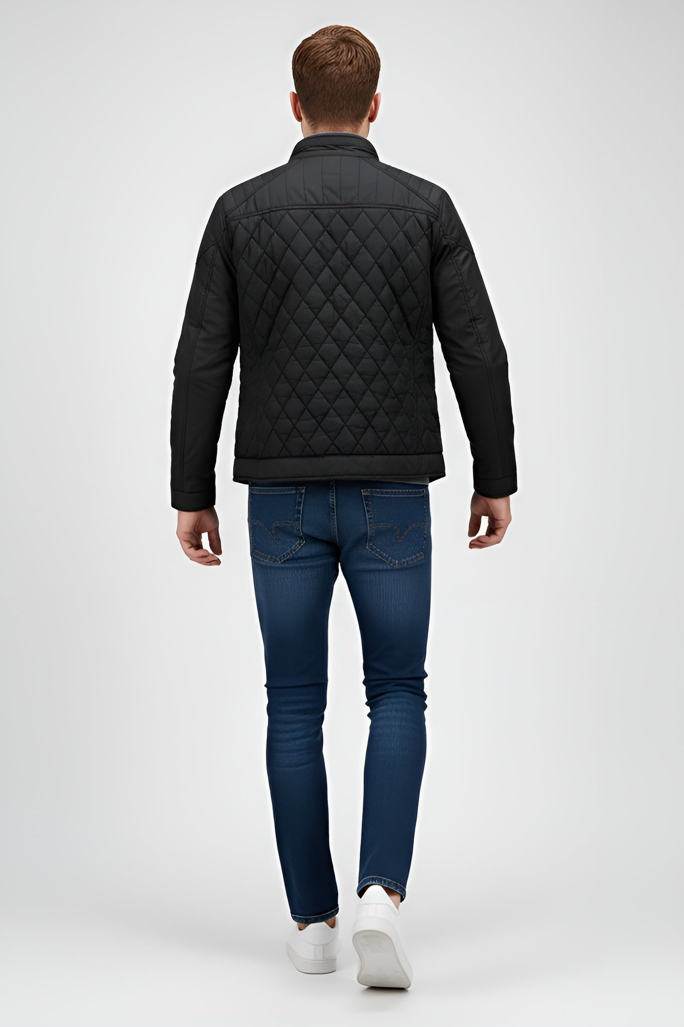 Refined Men’s Quilted Biker Jacket - Black