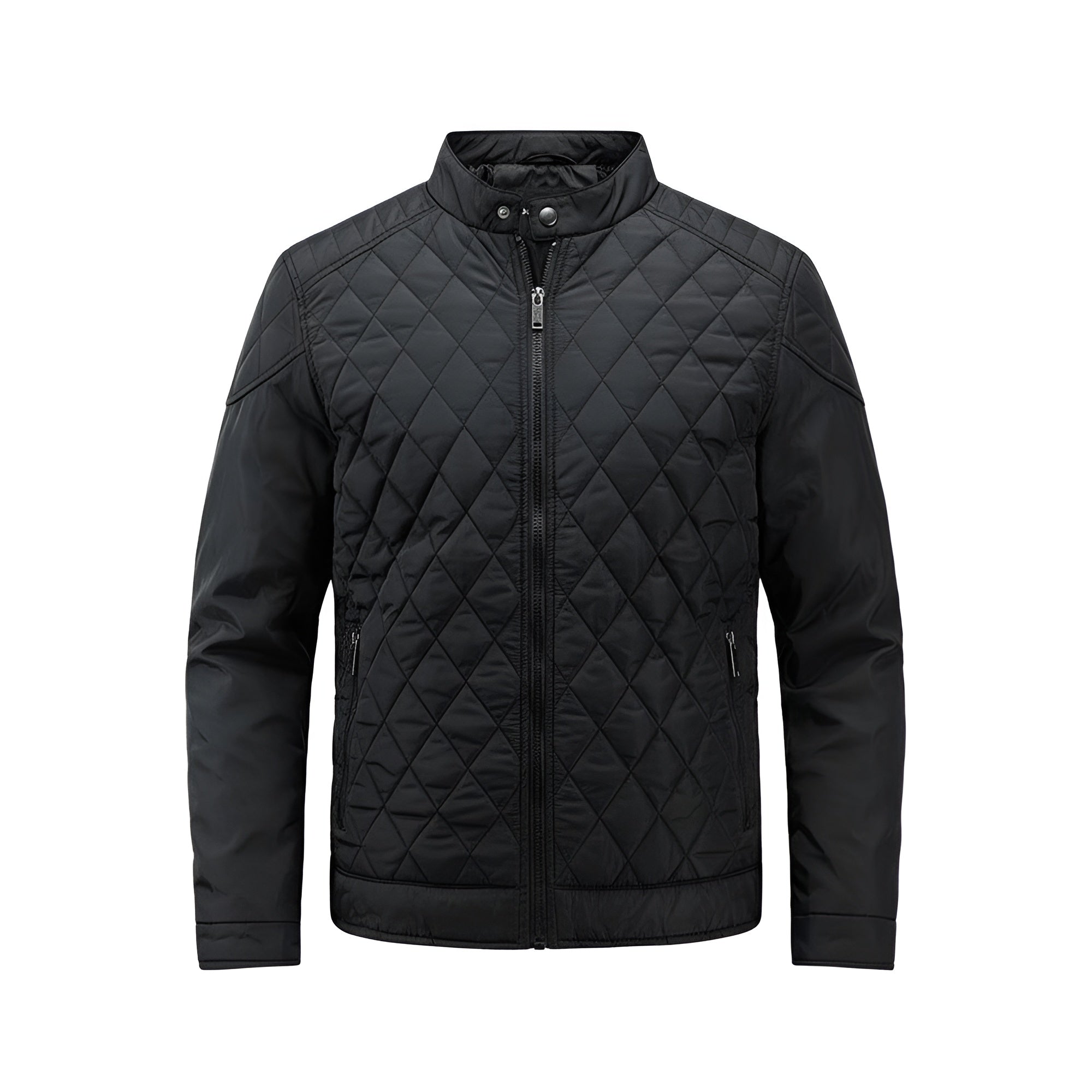 Refined Men’s Quilted Biker Jacket - Black