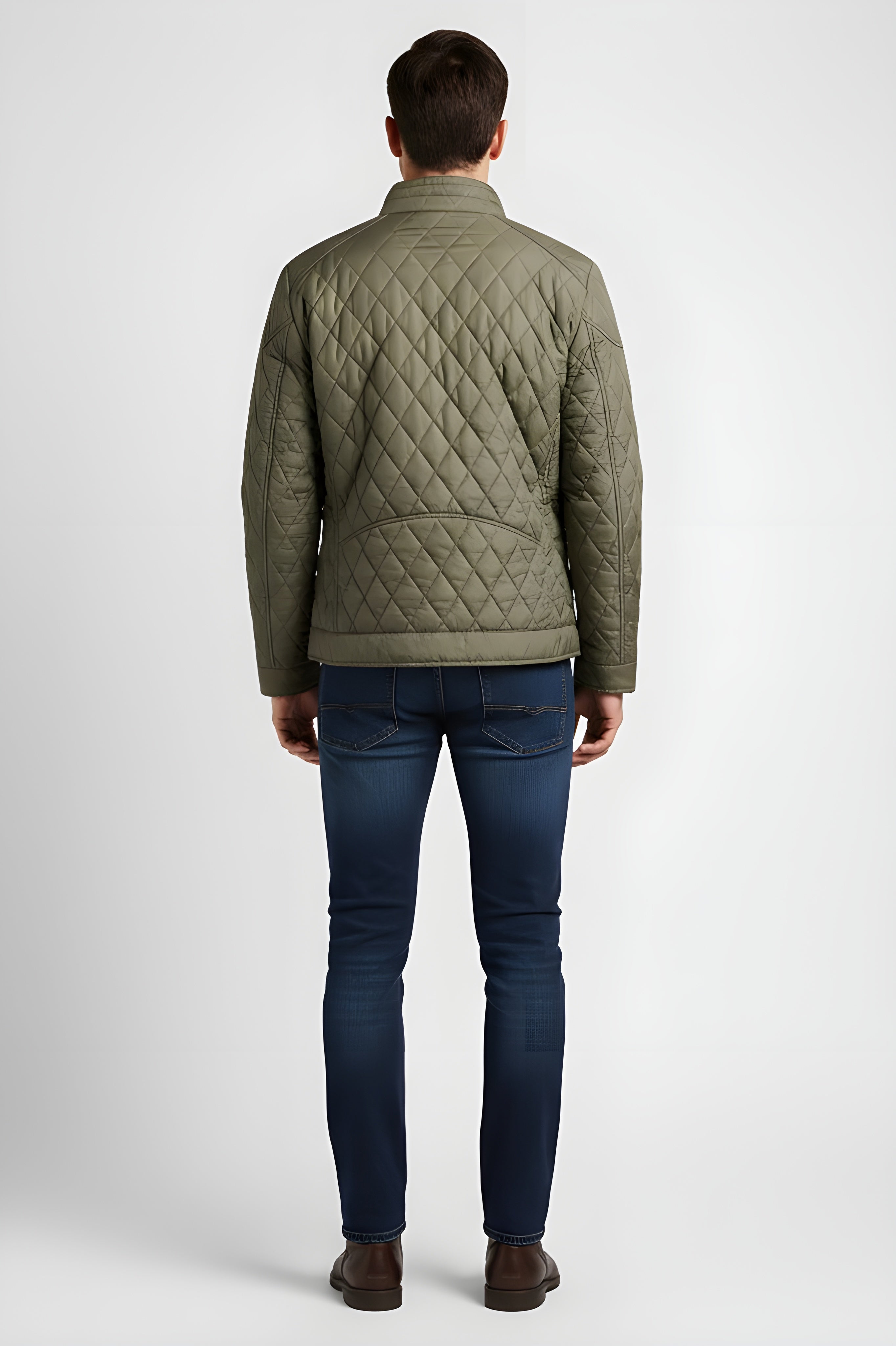 Refined Men’s Quilted Biker Jacket - Green