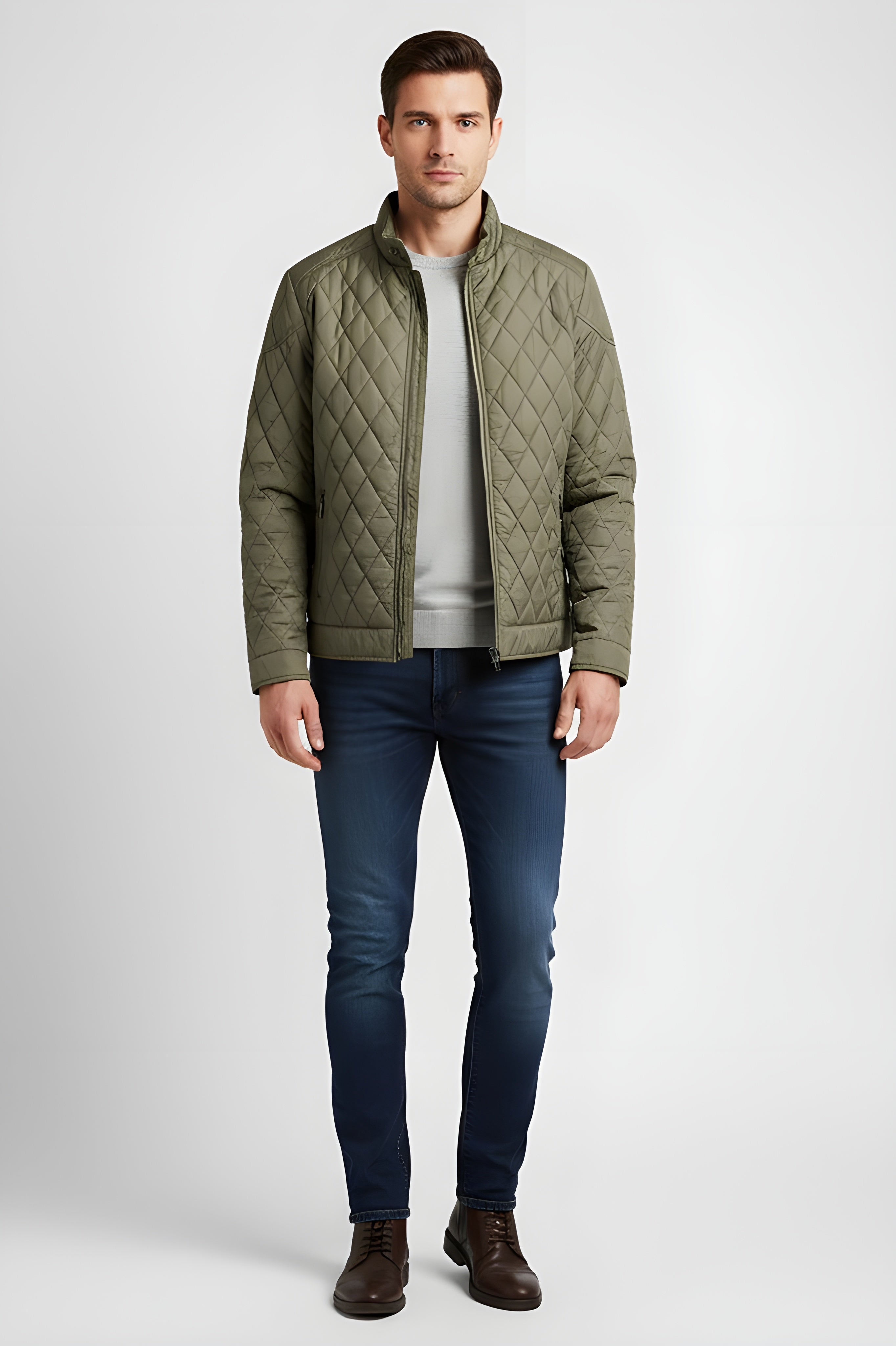 Refined Men’s Quilted Biker Jacket - Green