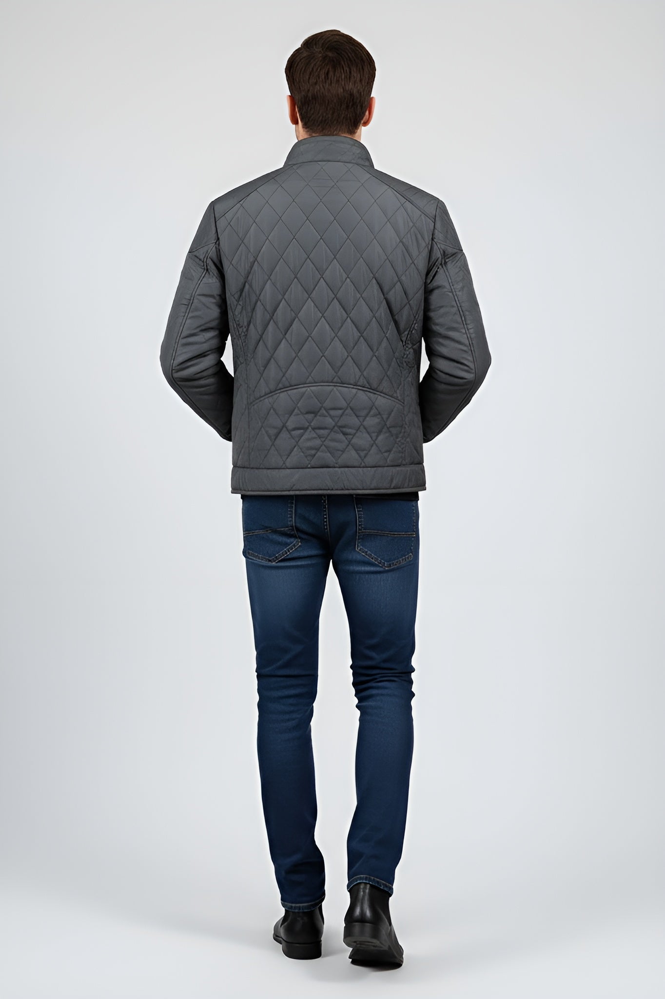 Refined Men’s Quilted Biker Jacket - Grey