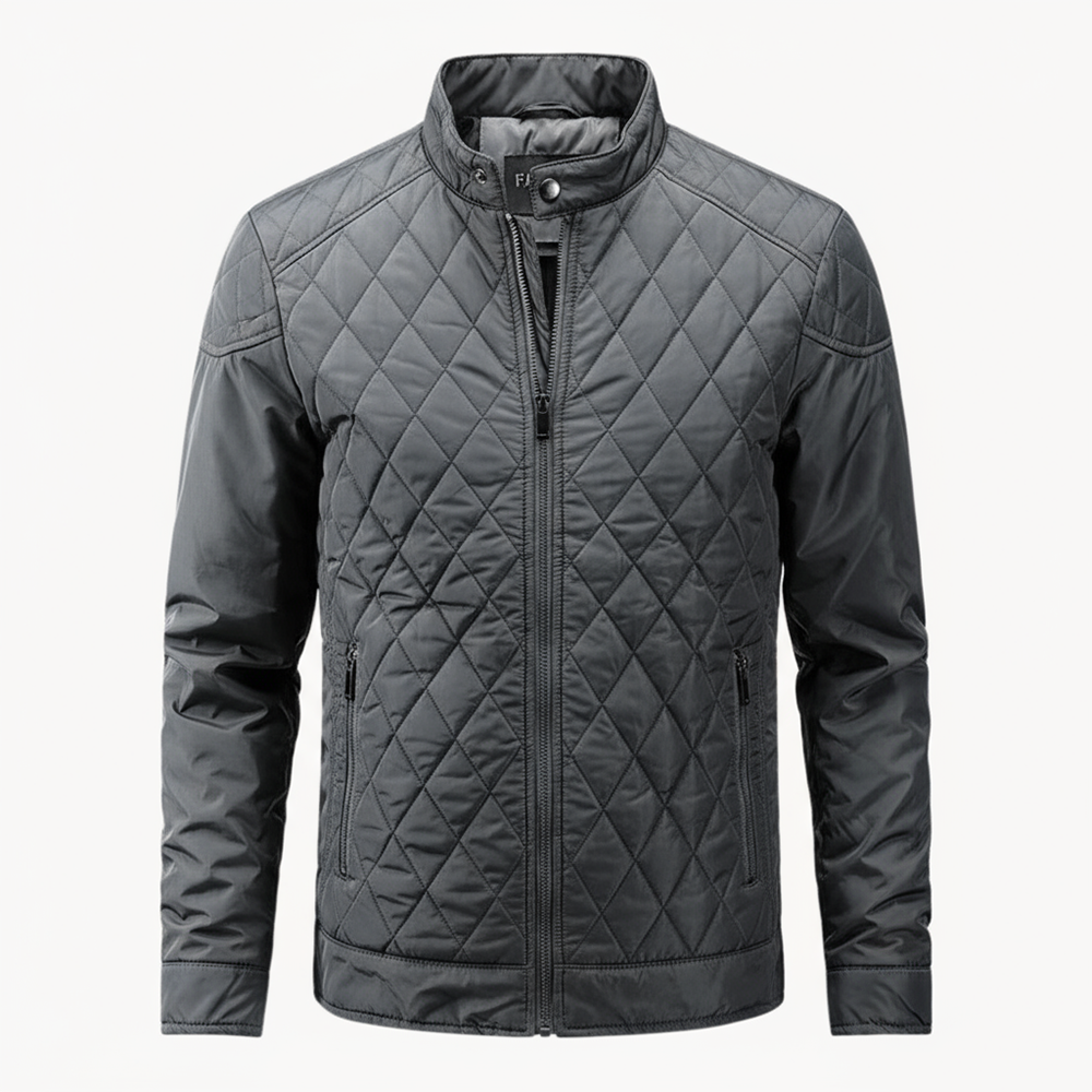 Refined Men’s Quilted Biker Jacket - Grey